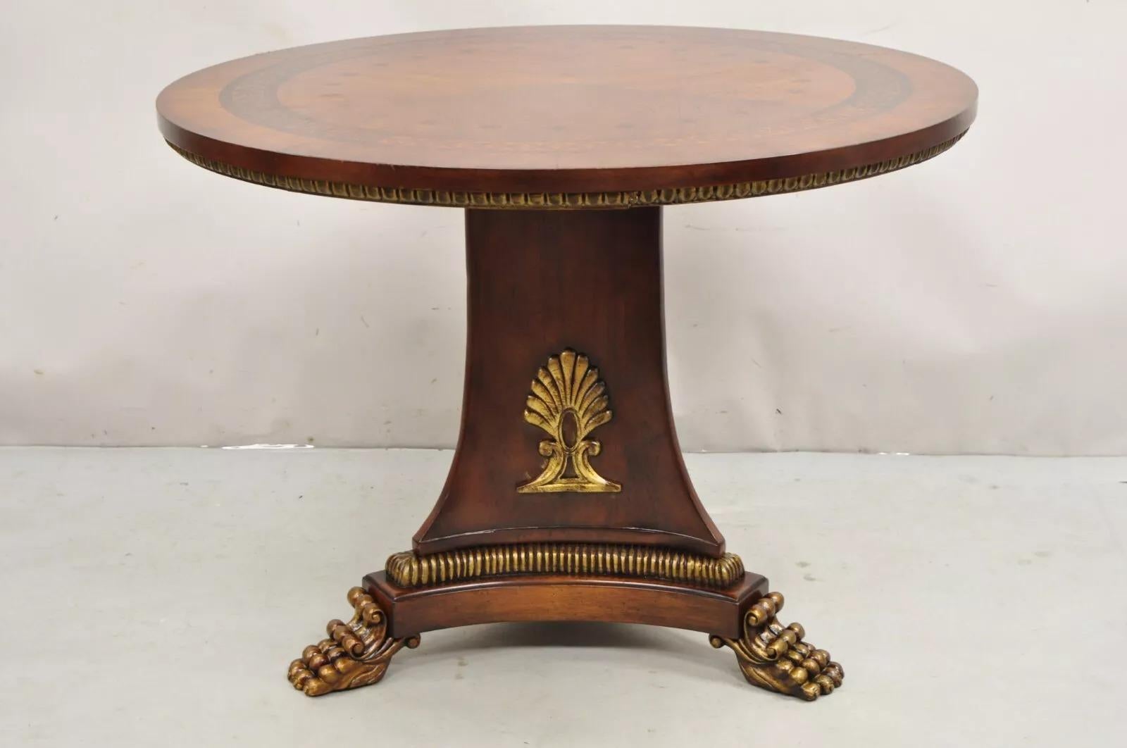 Italian Regency Style Marquetry Inlay Paw Feet Pedestal Base Round Center Table For Sale 7