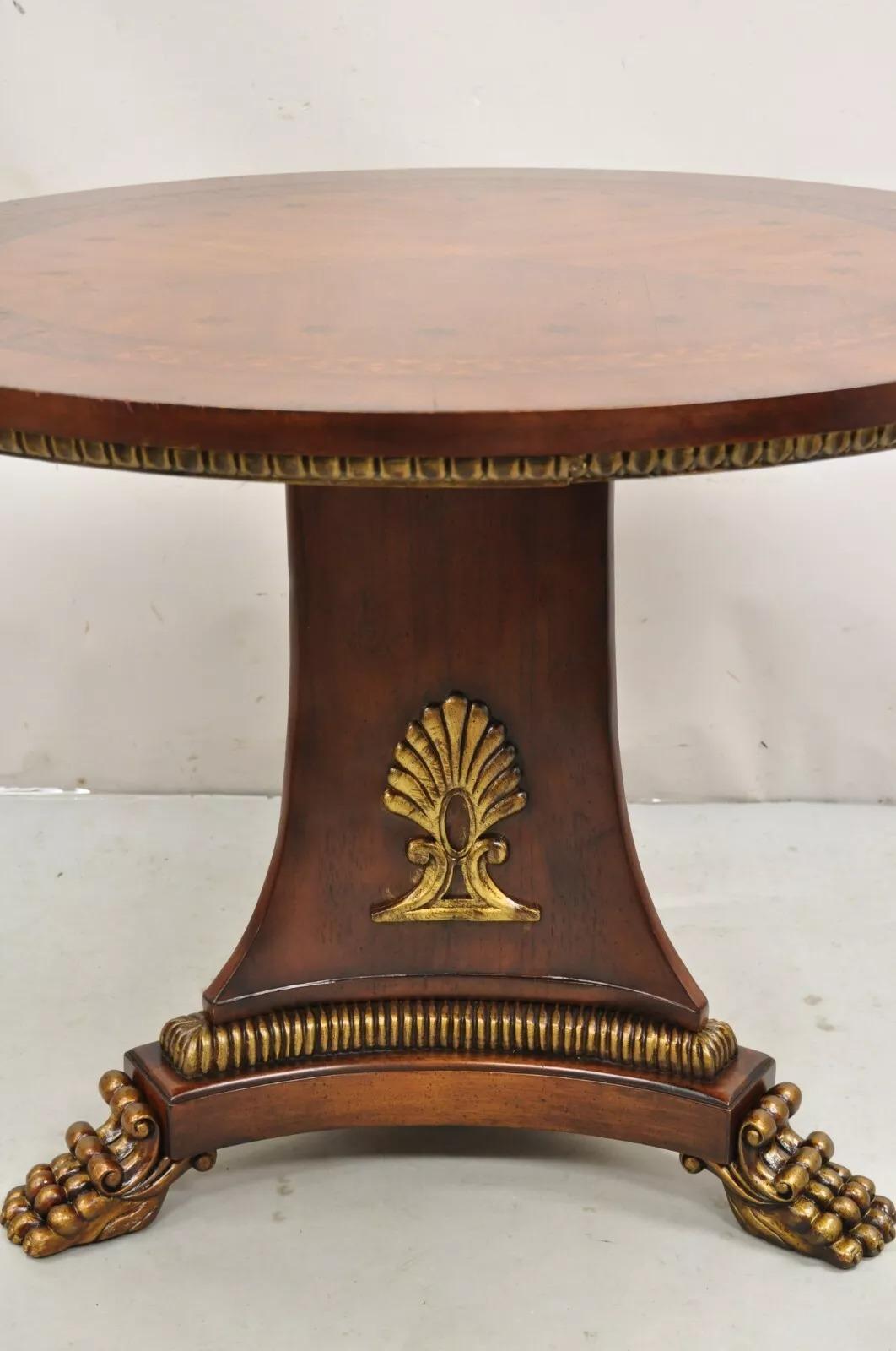 Italienische Regency-Stil Intarsien Paw Feet Pedestal Base Runde Mitte Tisch (20. Jahrhundert) im Angebot