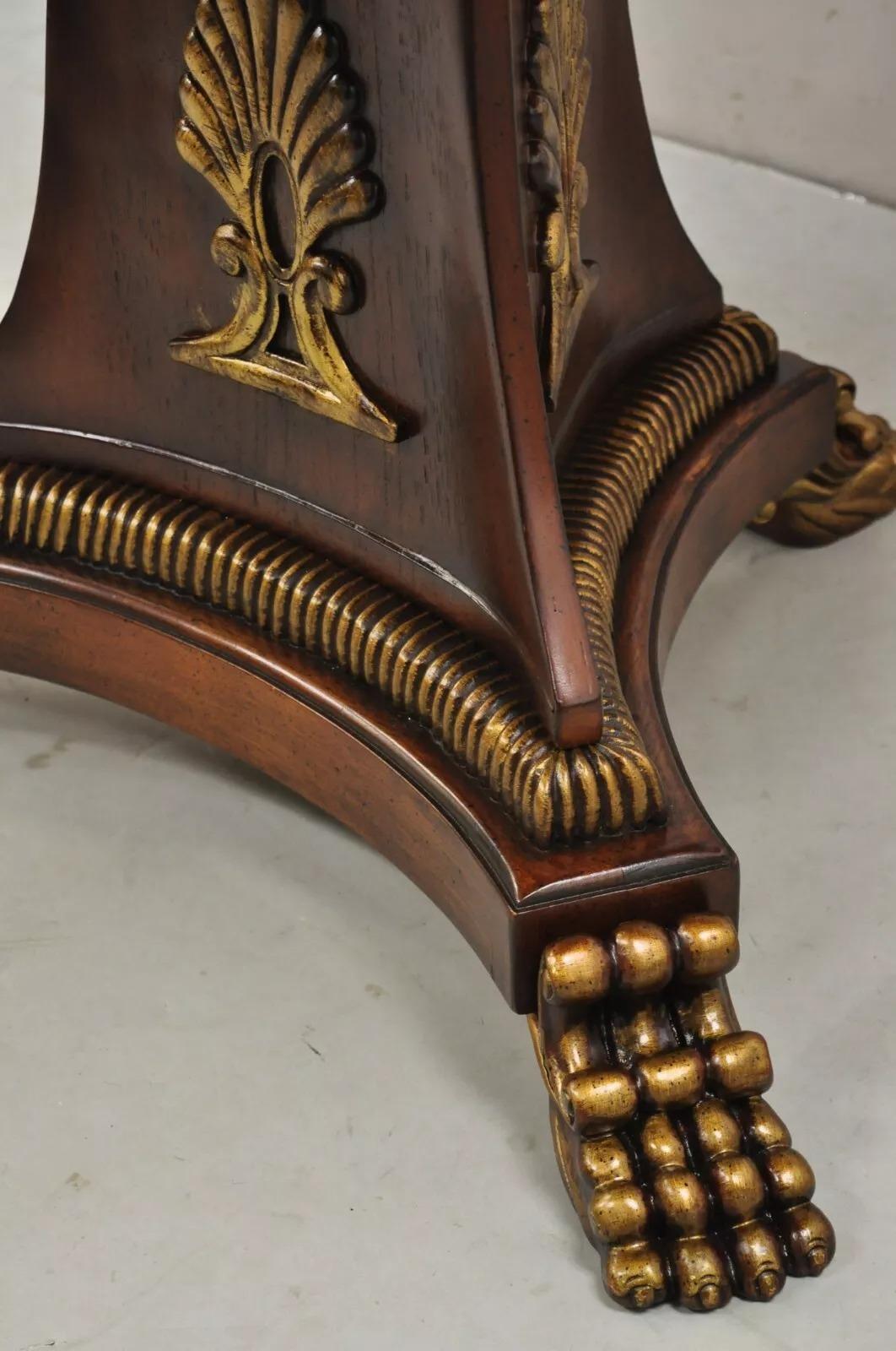 Wood Italian Regency Style Marquetry Inlay Paw Feet Pedestal Base Round Center Table For Sale