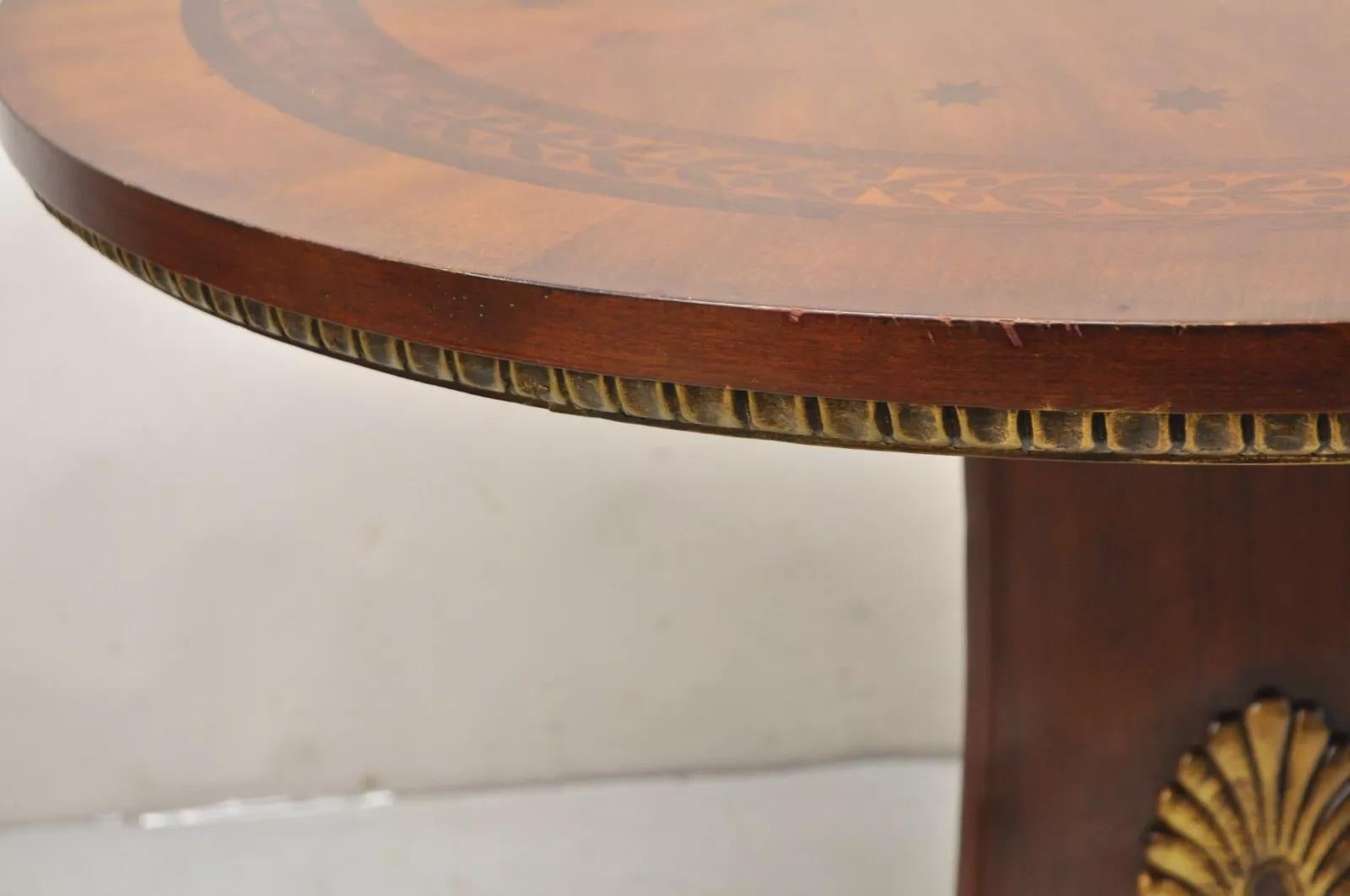 Italian Regency Style Marquetry Inlay Paw Feet Pedestal Base Round Center Table For Sale 1