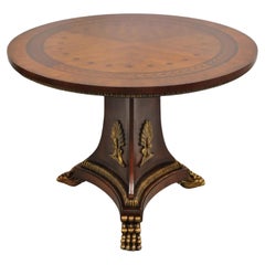 Italian Regency Style Marquetry Inlay Paw Feet Pedestal Base Round Center Table