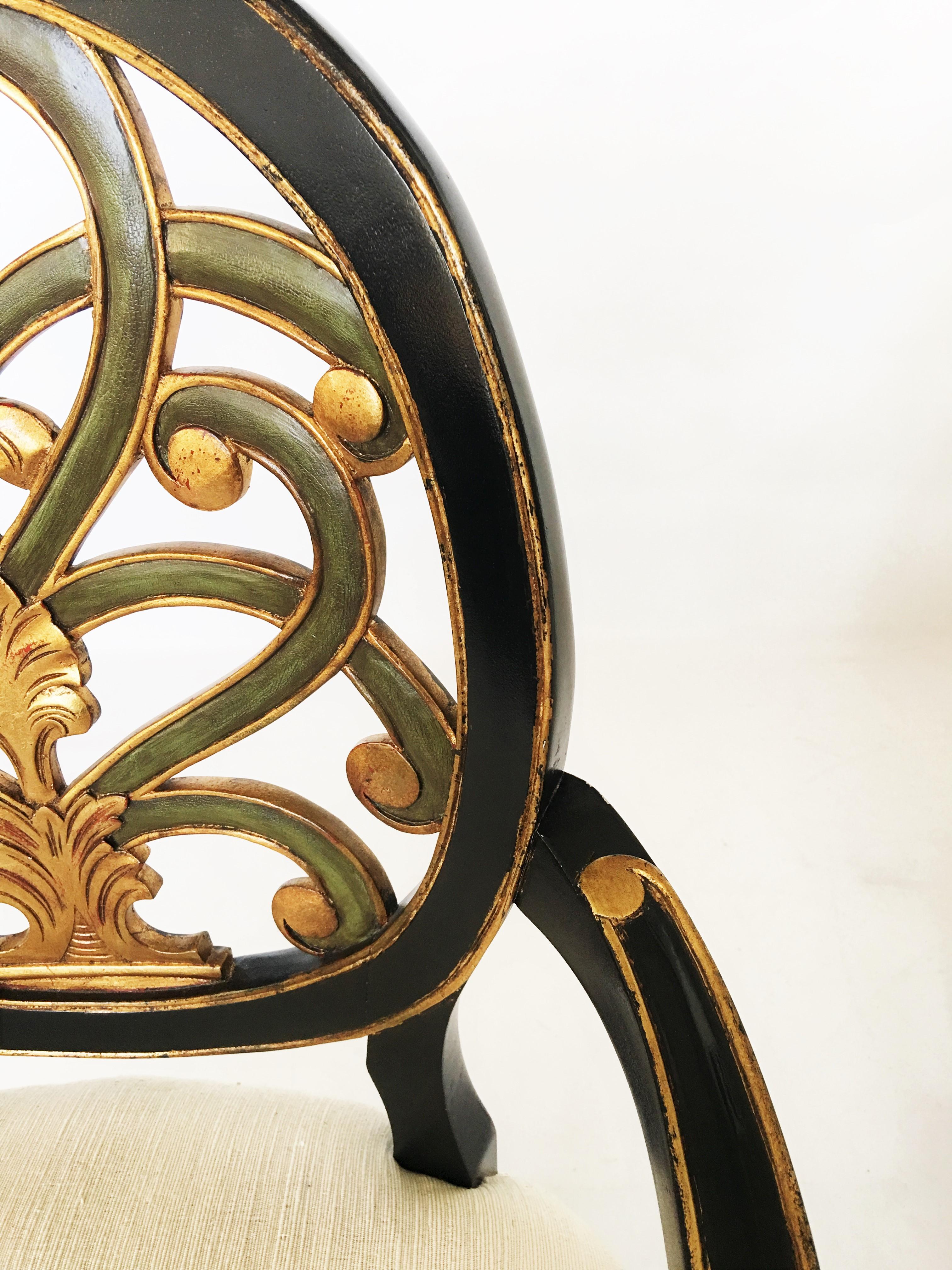 Italian Regency Style Pair of Ebonized Armchairs 5