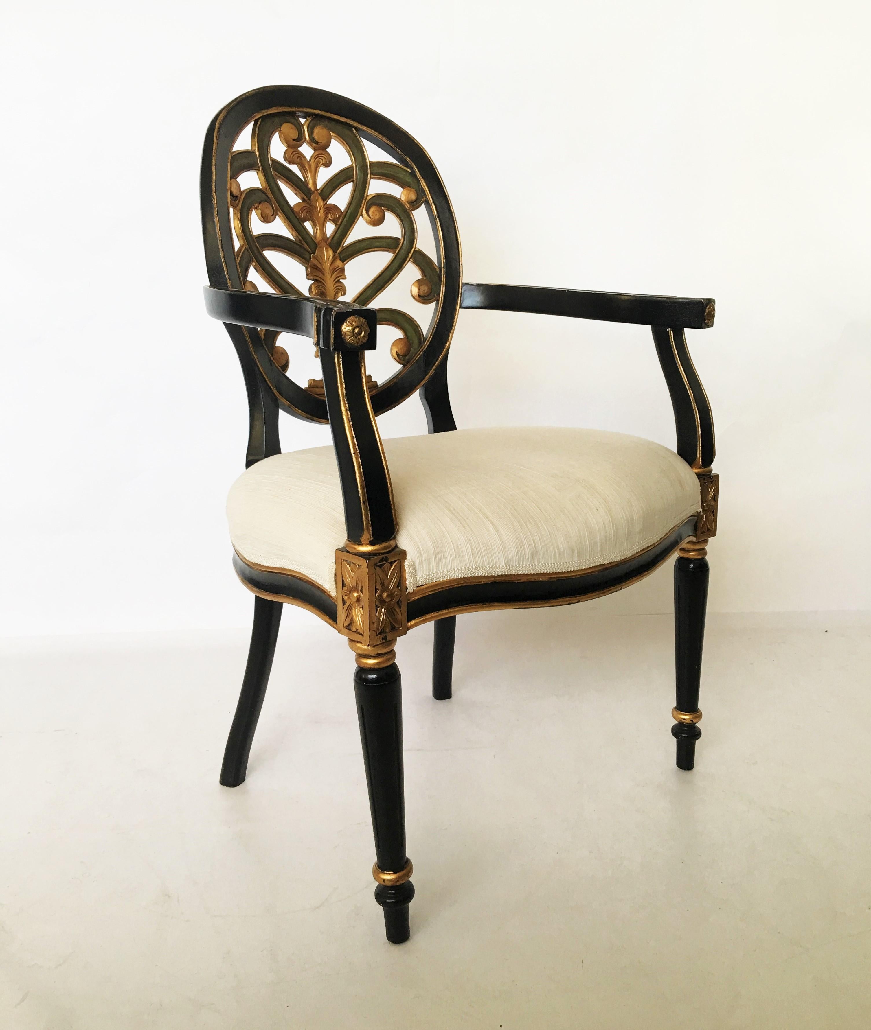 Italian Regency Style Pair of Ebonized Armchairs 1