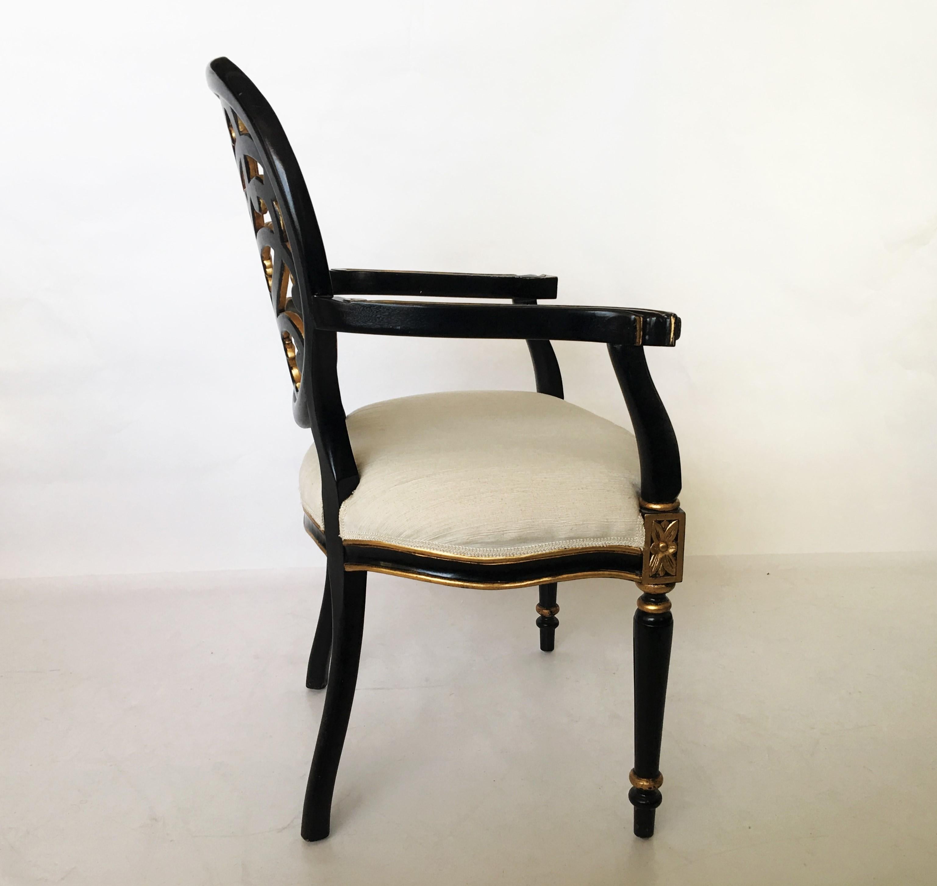 Italian Regency Style Pair of Ebonized Armchairs 4