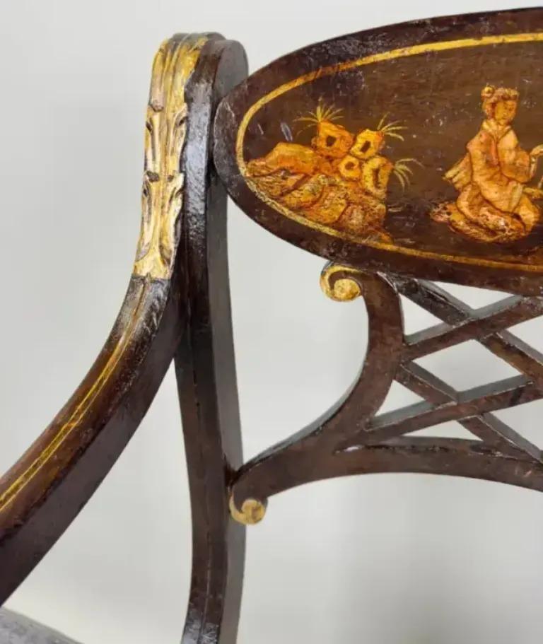 Italian Regency Style Side Chair, Ebonized with Gold Finish & Stripe upholstery For Sale 7