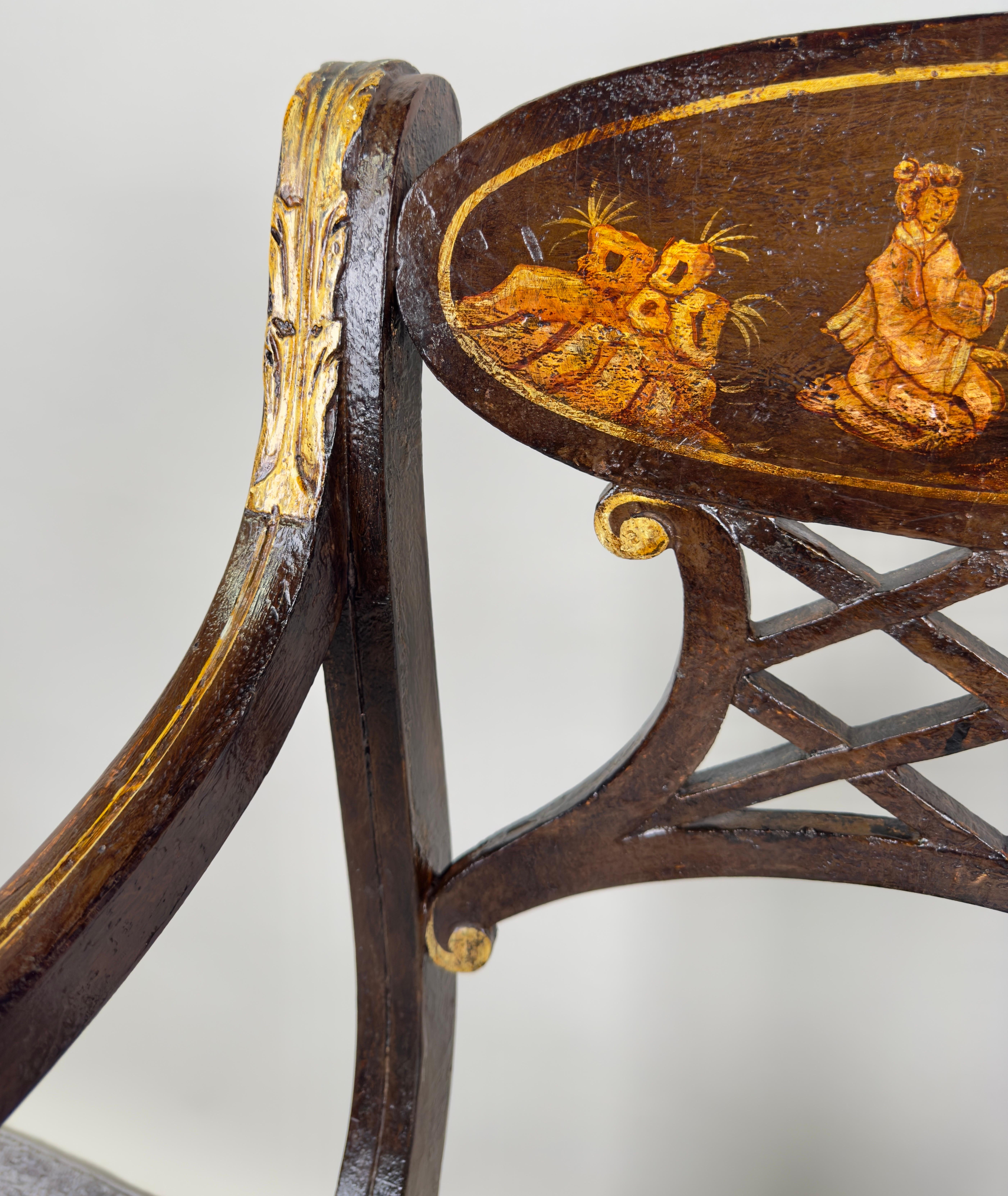 Italian Regency Style Side Chair, Ebonized with Gold Finish & Stripe upholstery 8