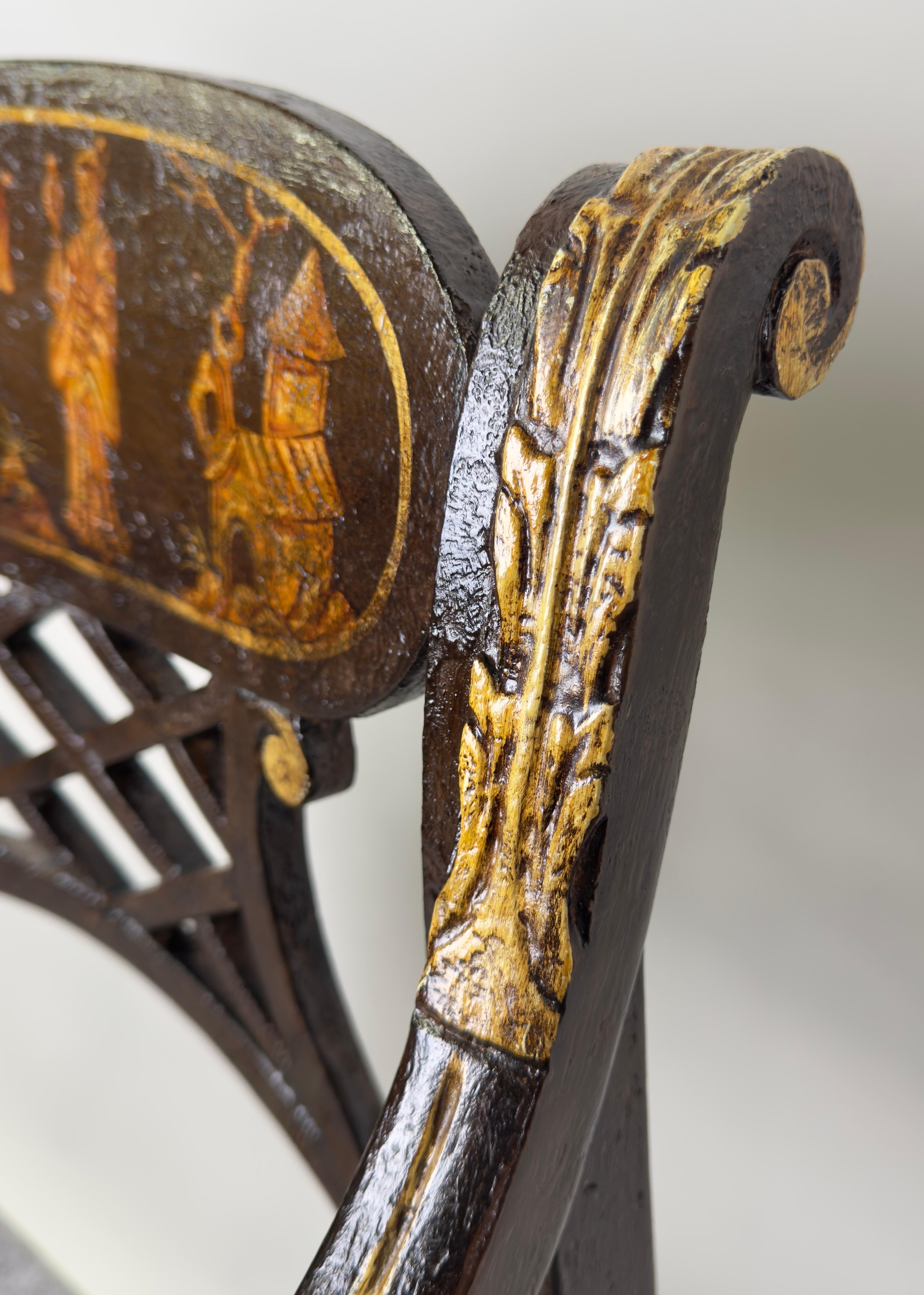 Italian Regency Style Side Chair, Ebonized with Gold Finish & Stripe upholstery 10