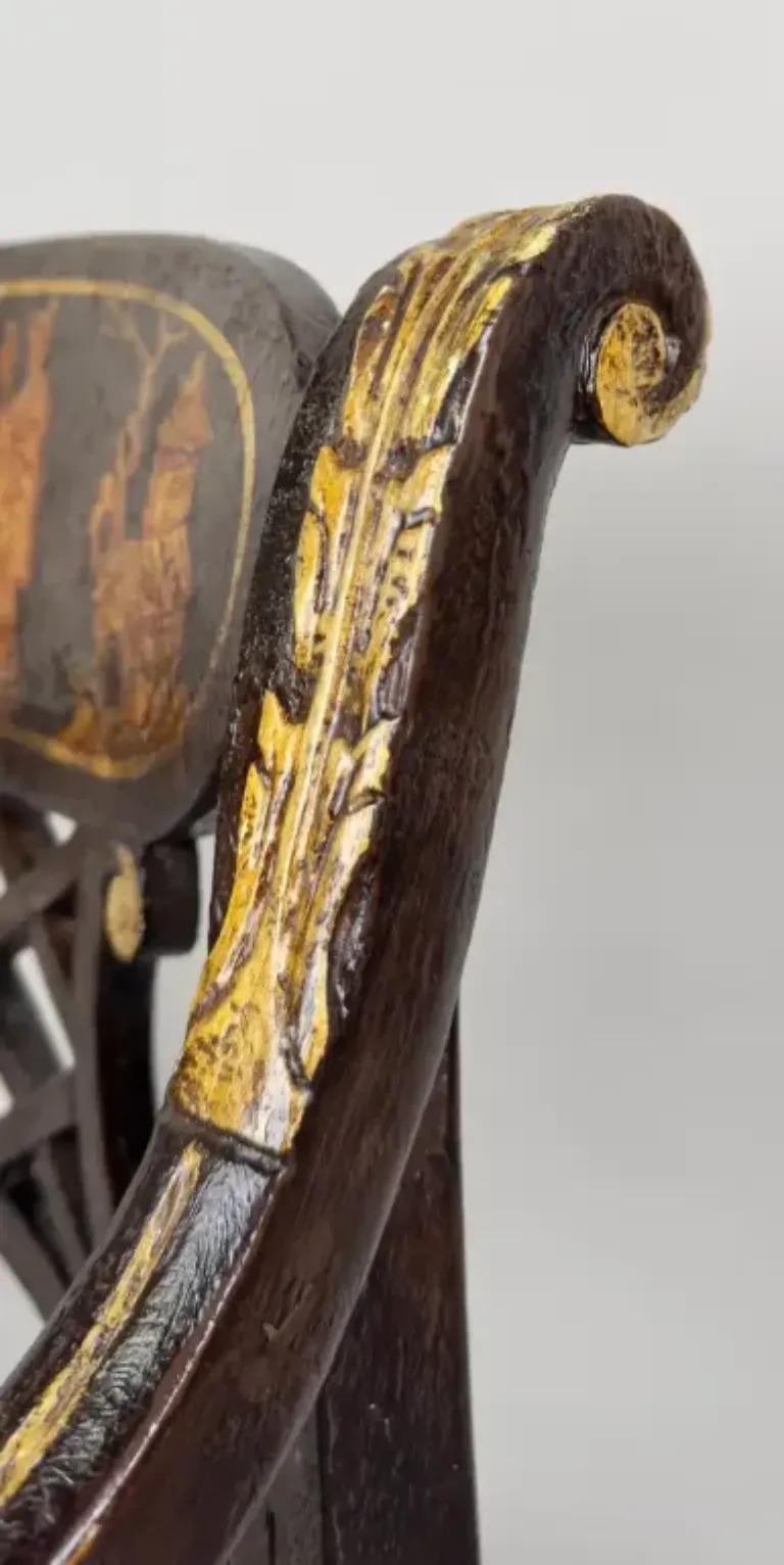 Italian Regency Style Side Chair, Ebonized with Gold Finish & Stripe upholstery For Sale 12