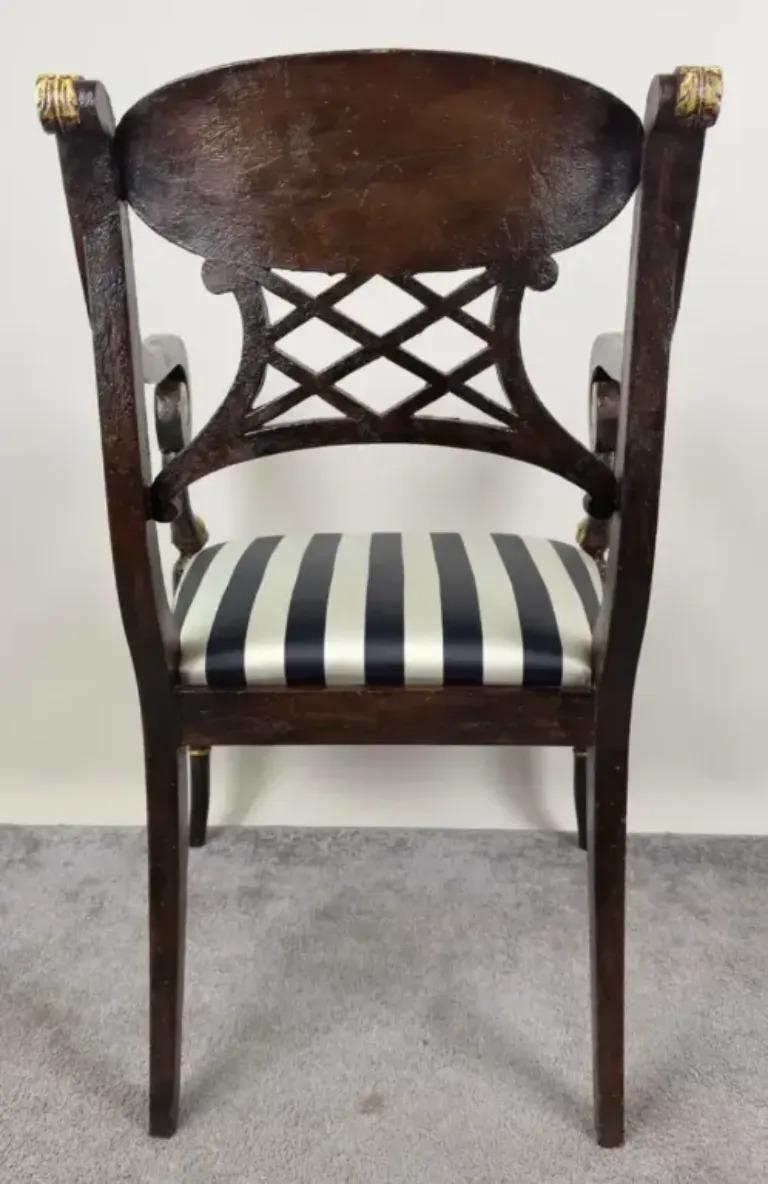 Upholstery Italian Regency Style Side Chair, Ebonized with Gold Finish & Stripe upholstery For Sale