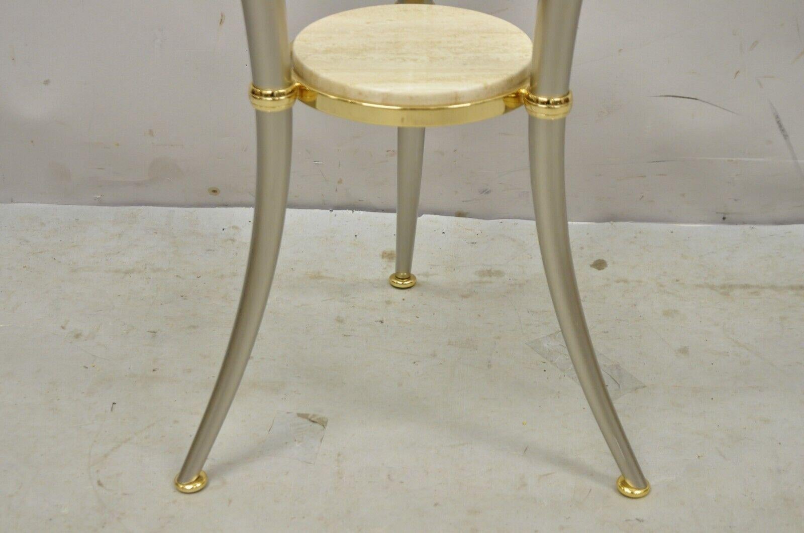 Italian Regency Style Steel and Brass Tripod Base Round Glass Top Side Table For Sale 3