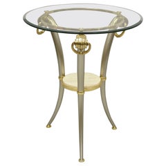 Italian Regency Style Steel and Brass Tripod Base Round Glass Top Side Table
