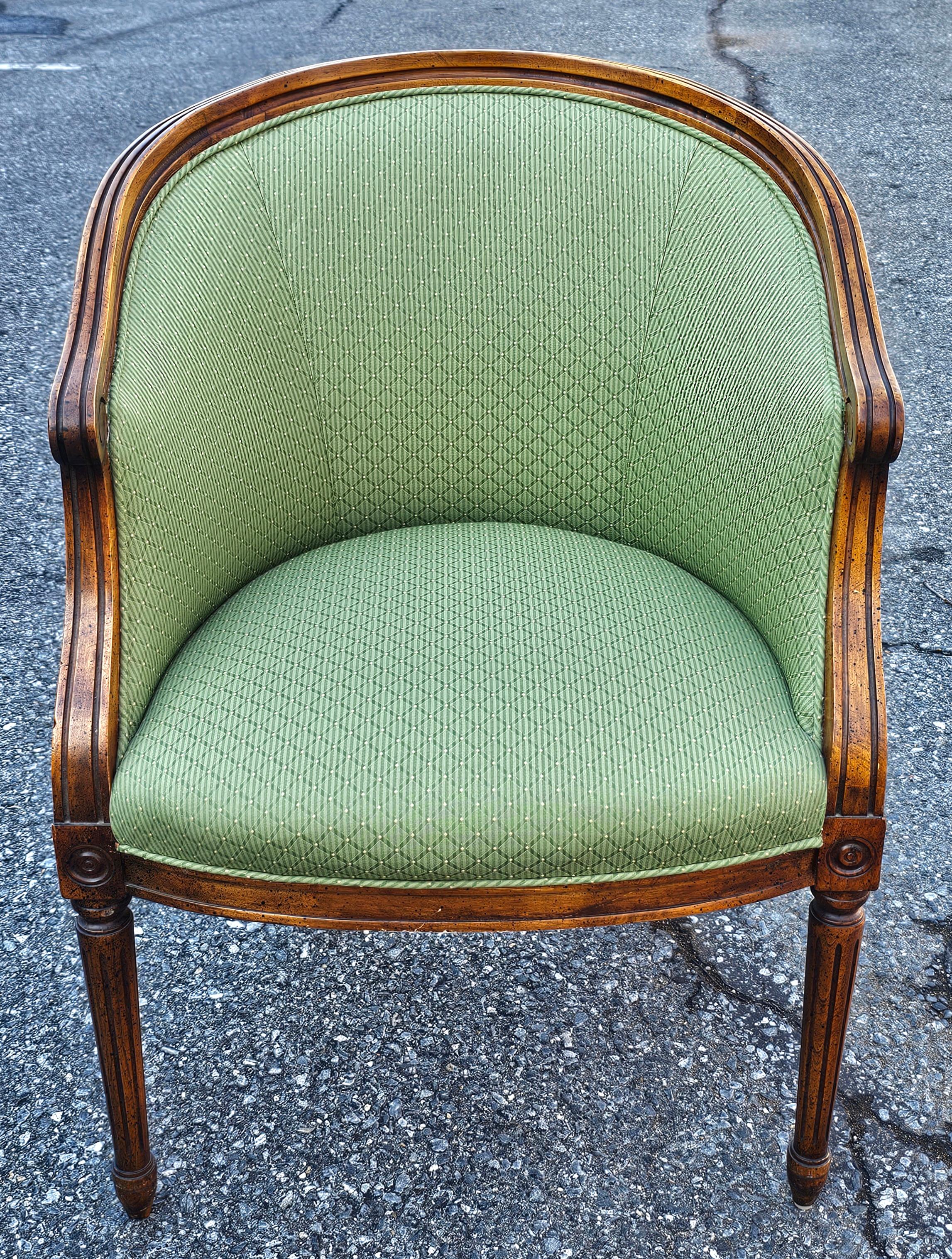 Italian Regency Style Walnut and Upholstered Barrel Back Chair im Angebot 2