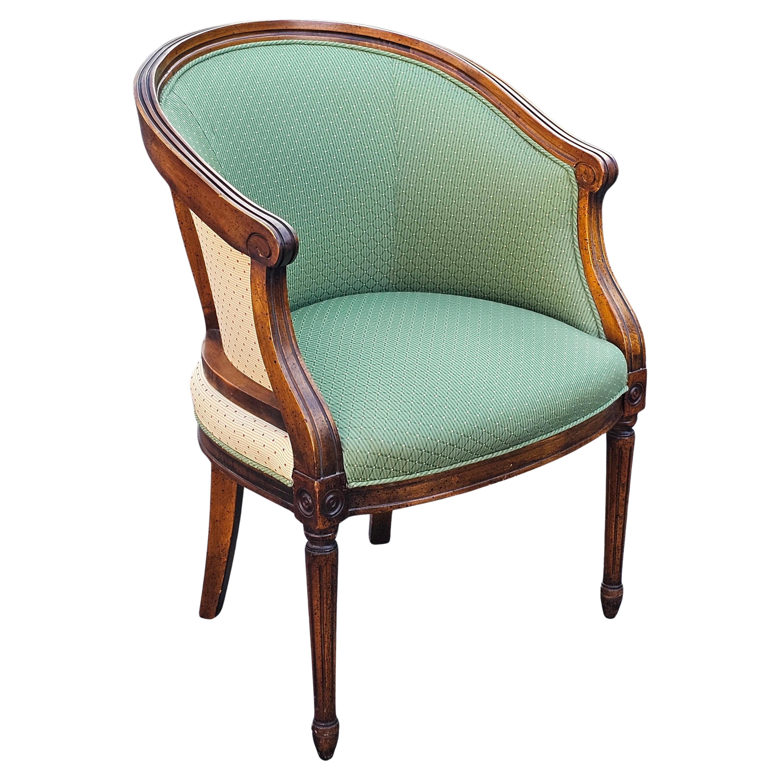 Italian Regency Style Walnut and Upholstered Barrel Back Chair