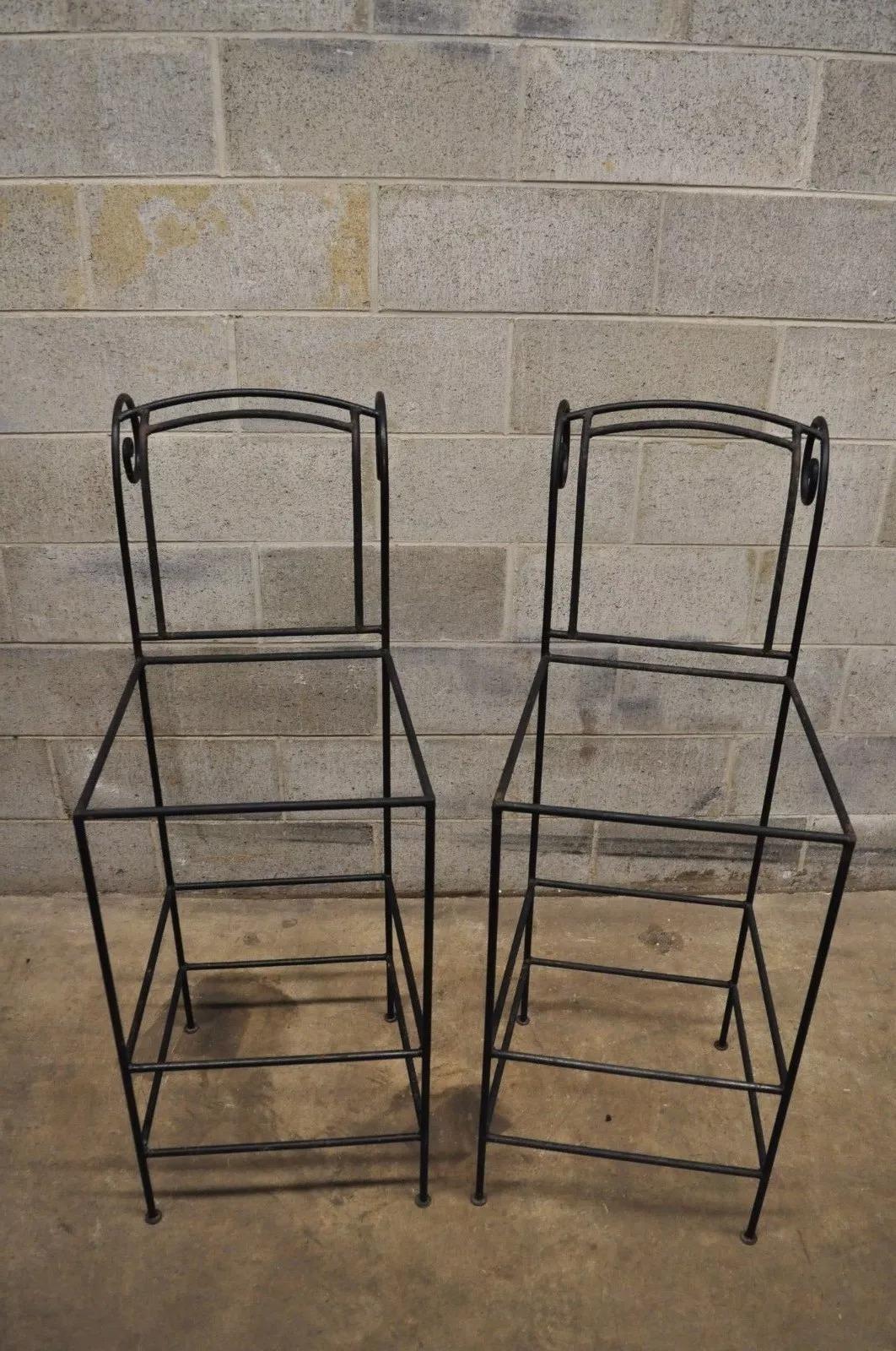 Italian Regency Style Wrought Iron Curule Frame Barstools Chairs - a Pair For Sale 5