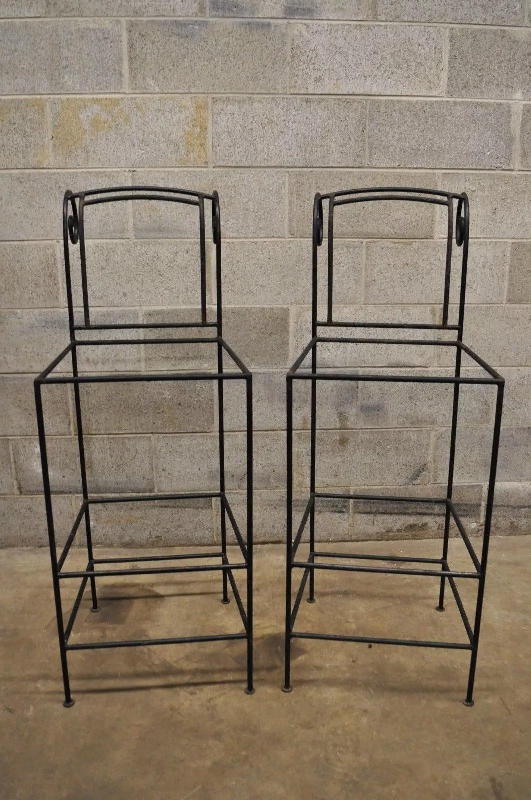 Unknown Italian Regency Style Wrought Iron Curule Frame Barstools Chairs - a Pair For Sale