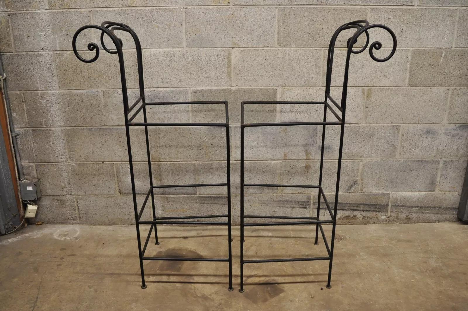 Italian Regency Style Wrought Iron Curule Frame Barstools Chairs - a Pair In Good Condition For Sale In Philadelphia, PA