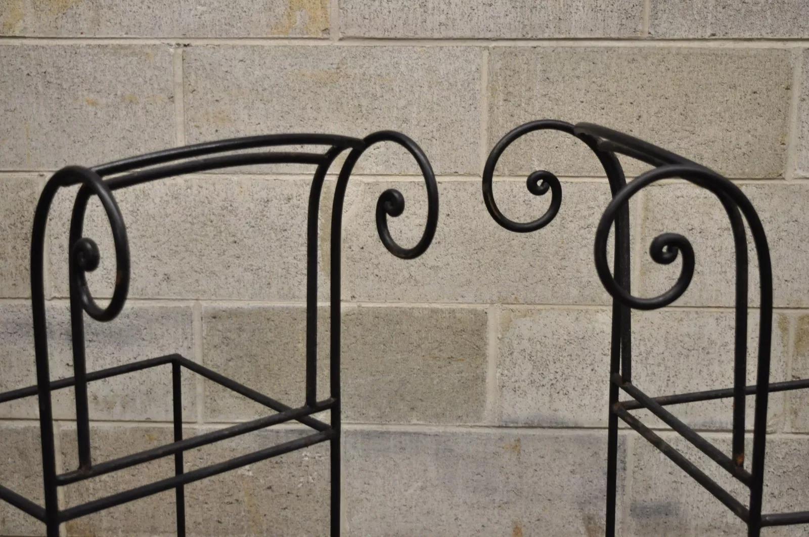 20th Century Italian Regency Style Wrought Iron Curule Frame Barstools Chairs - a Pair For Sale