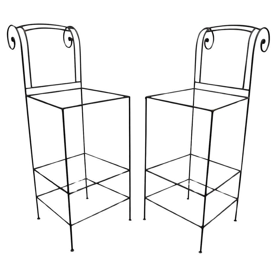 Italienische Barhocker im Regency-Stil aus Schmiedeeisen mit Curule-Rahmen