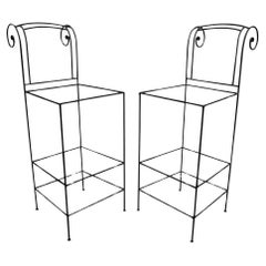 Paire de tabourets de bar en fer forgé à armature Curule de style Régence italienne