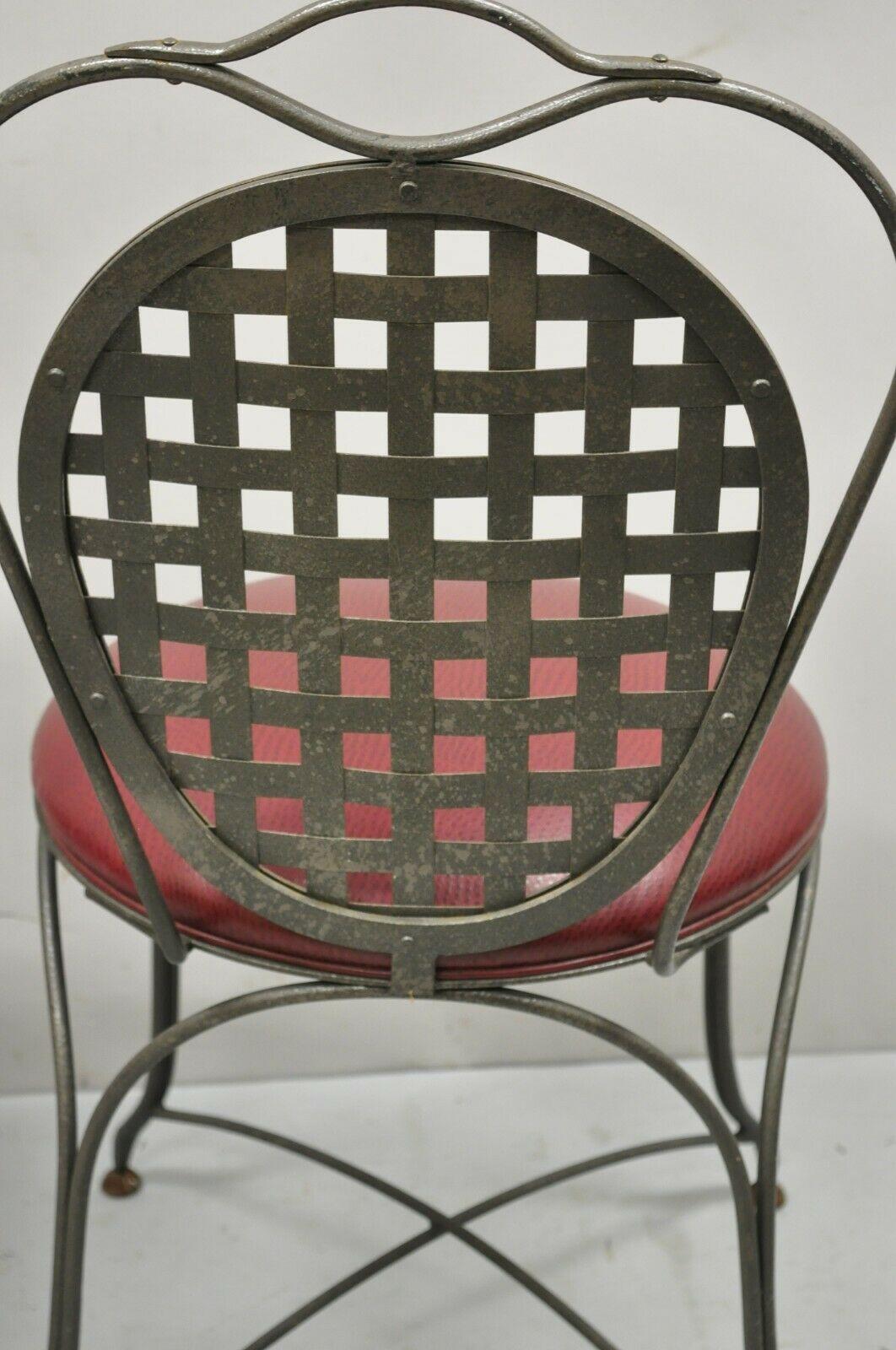 Italian Regency Style Wrought Iron Sunroom Lattice Round Seat Chairs, a Pair 6