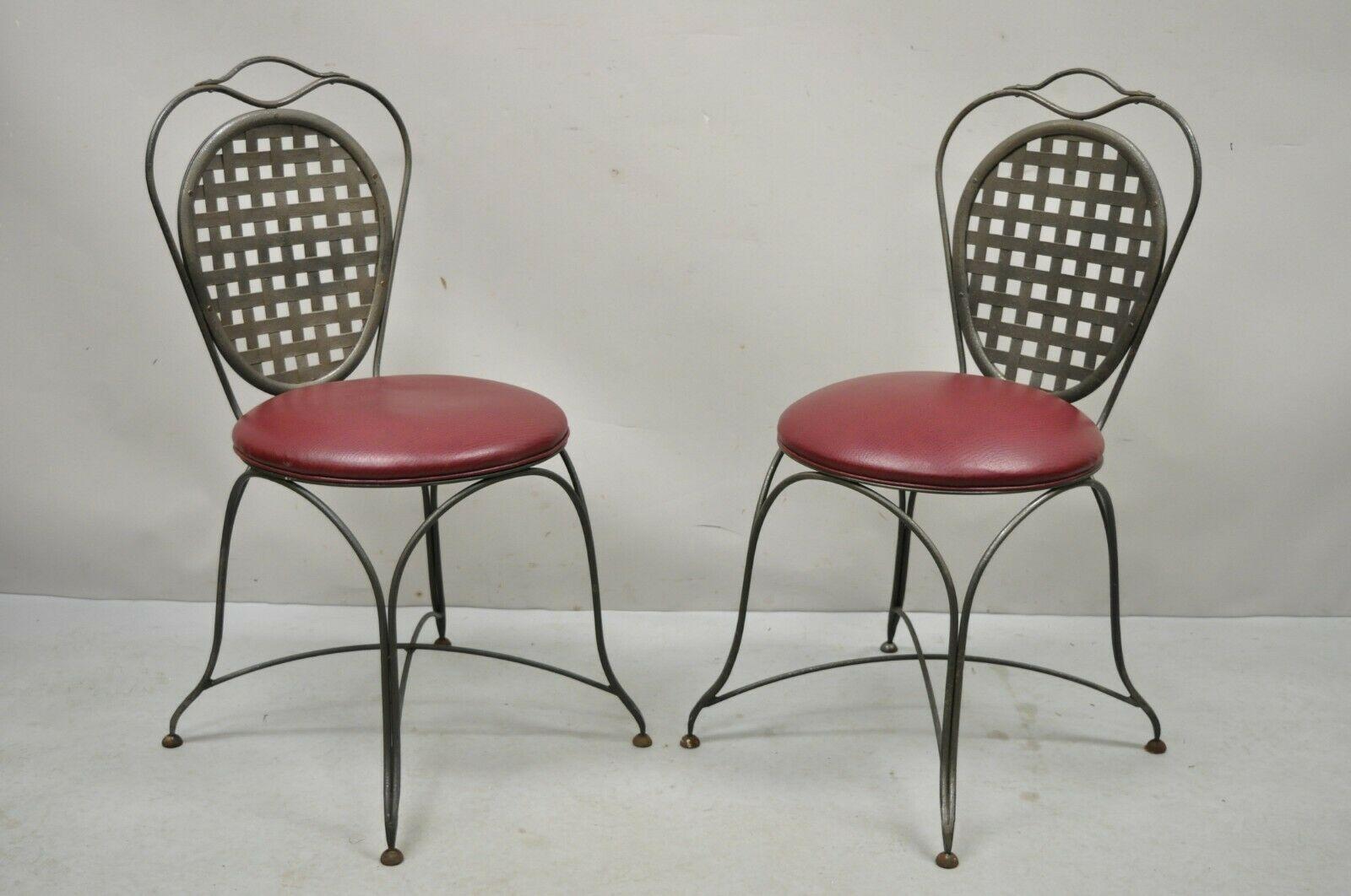 Italian Regency Style Wrought Iron Sunroom Lattice Round Seat Chairs, a Pair For Sale 7