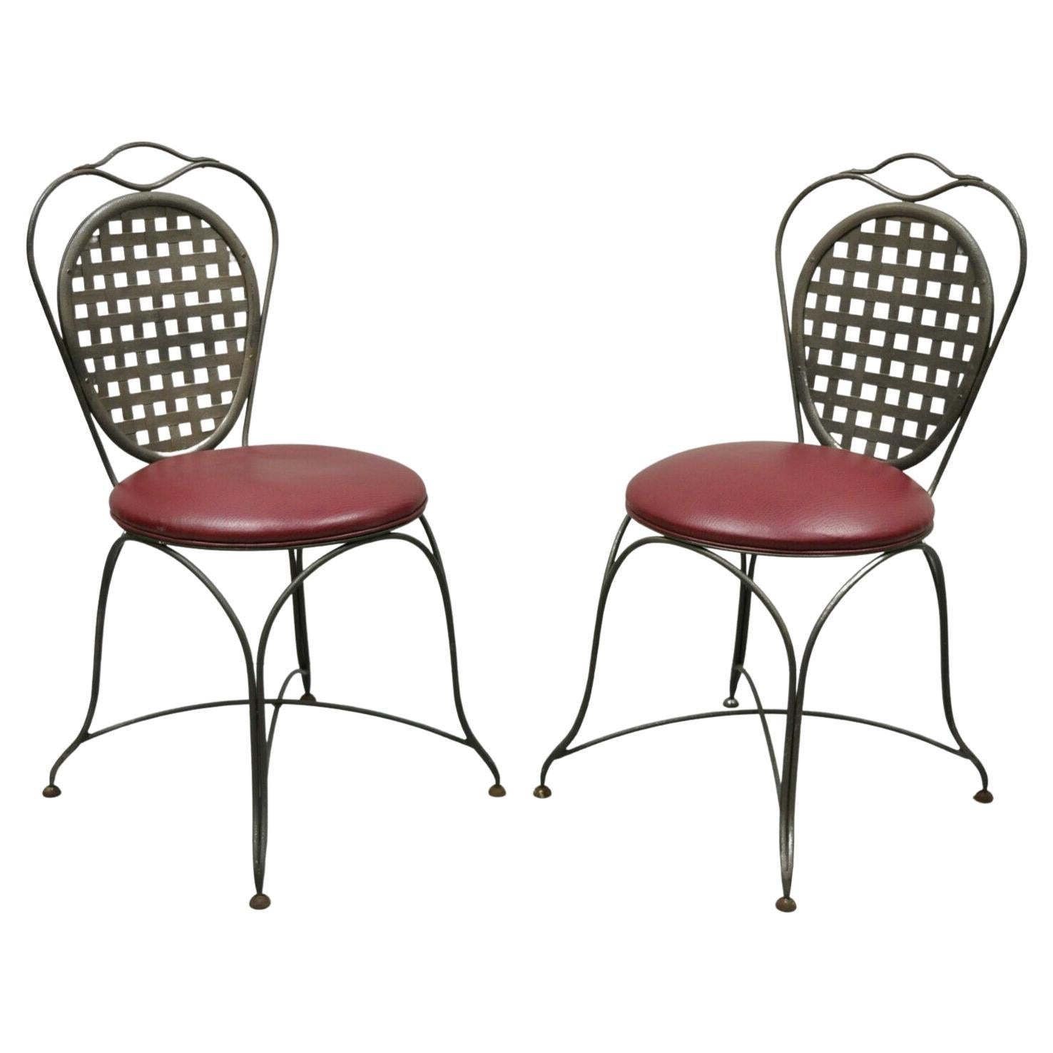 Italian Regency Style Wrought Iron Sunroom Lattice Round Seat Chairs, a Pair For Sale