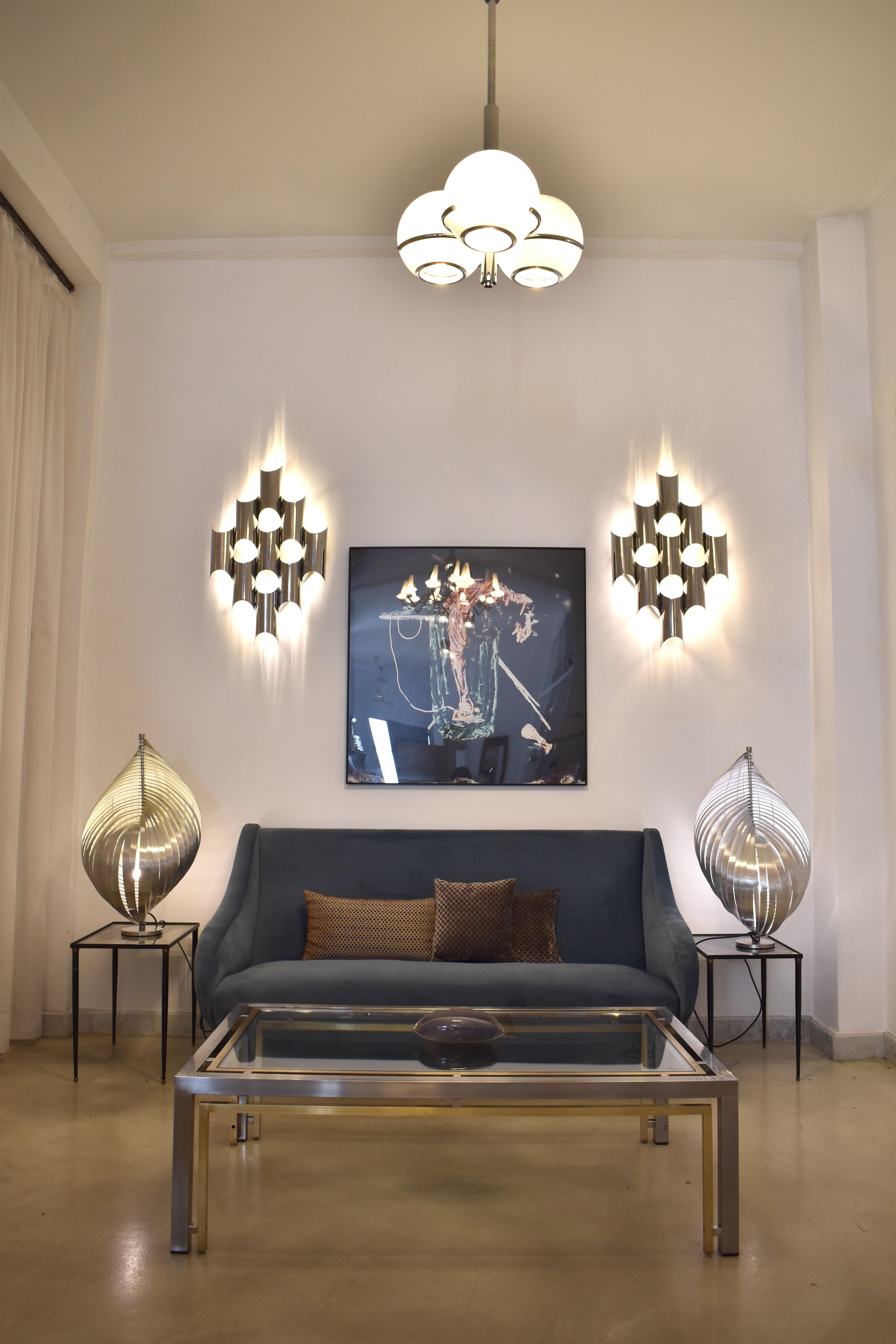 Italian Reggiani 1970s Chrome Sculptural Wall Sconces For Sale 2