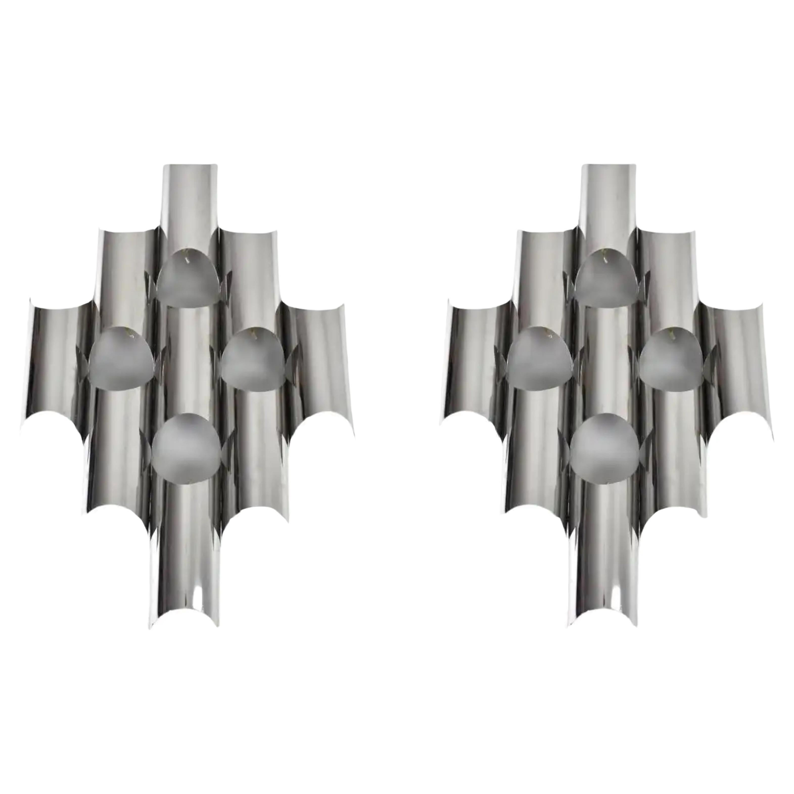 Italian Reggiani 1970s Chrome Sculptural Wall Sconces For Sale