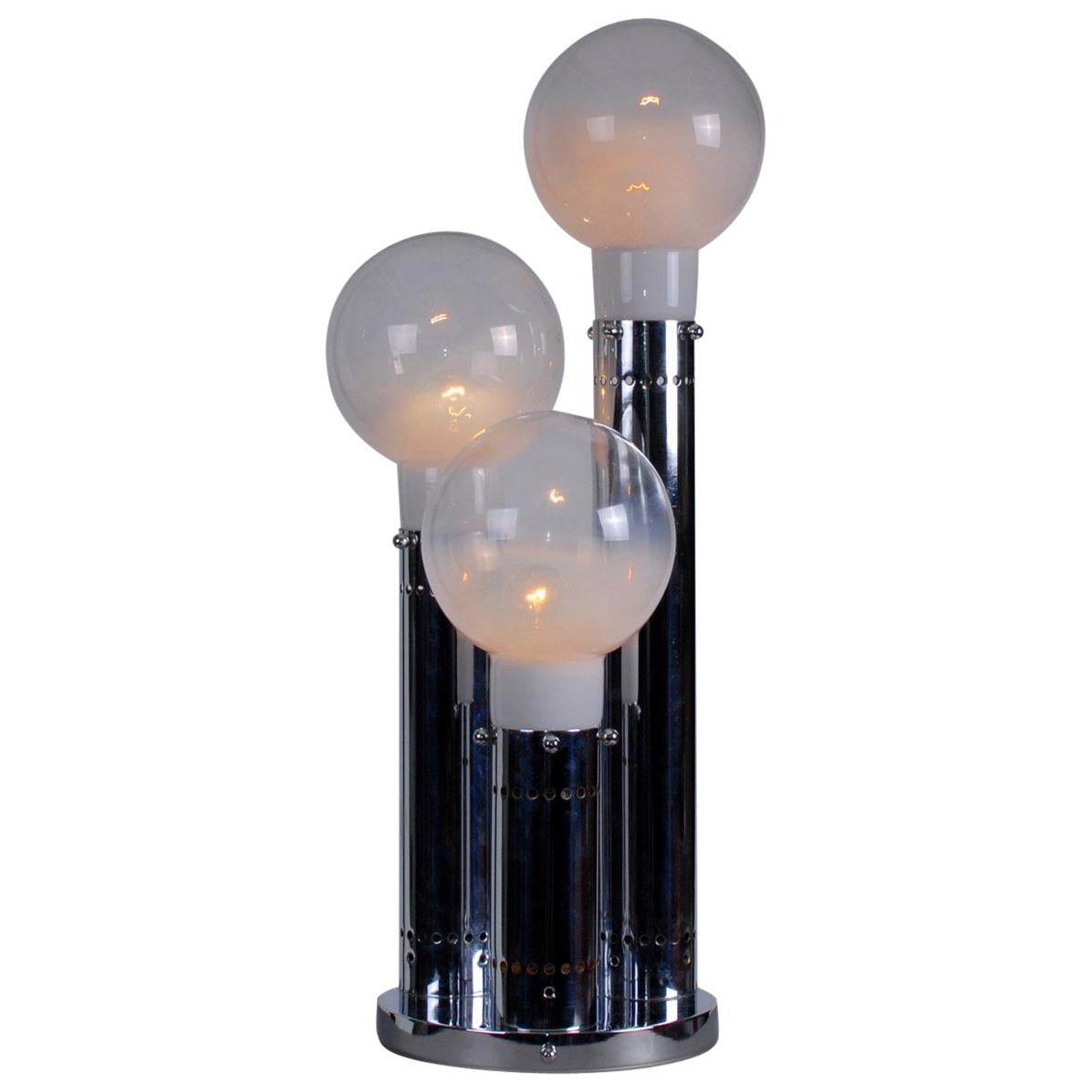 Italian Reggiani Space Age Aluminium Table Ceiling Lamp Glass Shades, 1970s For Sale