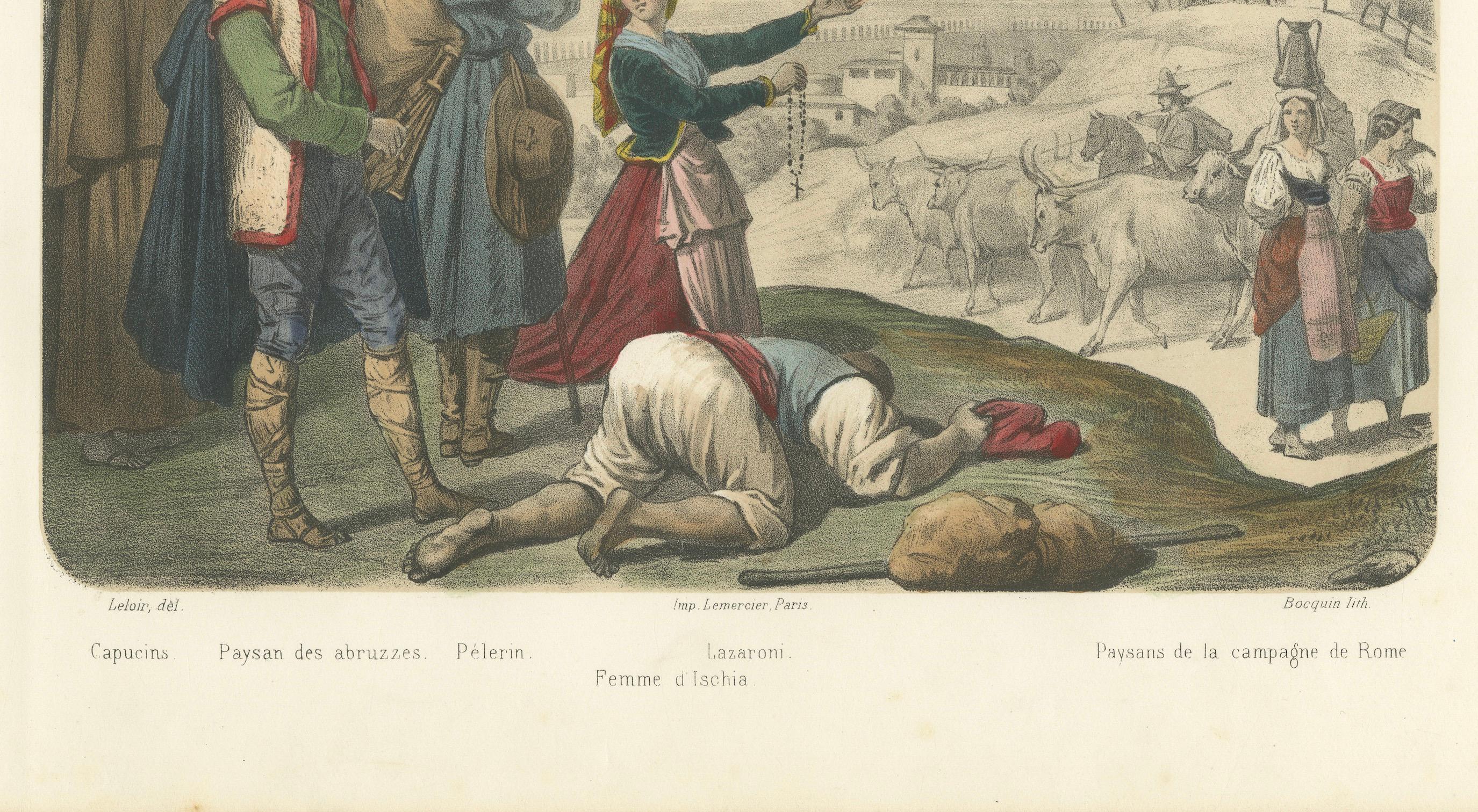 Italian Regional Costumes – Peasants of Rome and Abruzzo, Femme d’Ischia, c.1845