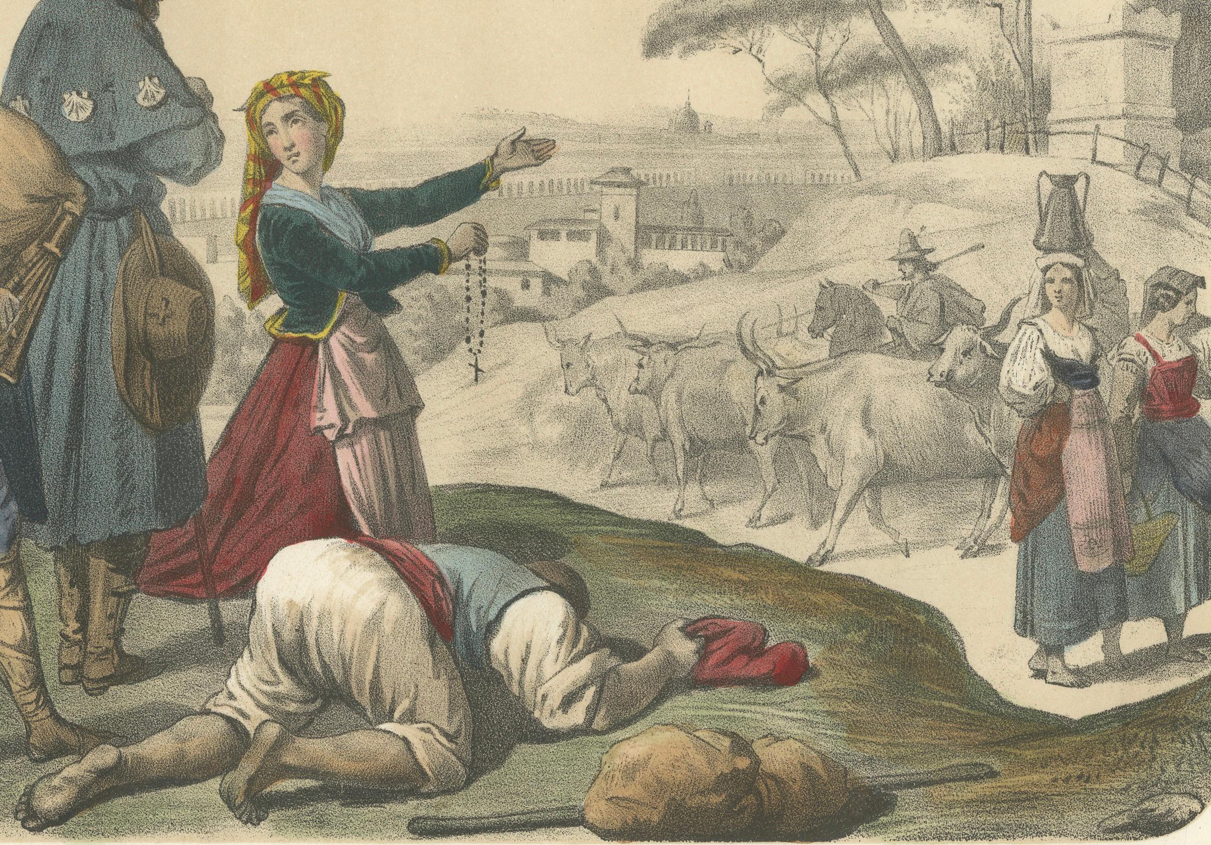 Italian Regional Costumes – Peasants of Rome and Abruzzo, Femme d’Ischia, c.1845