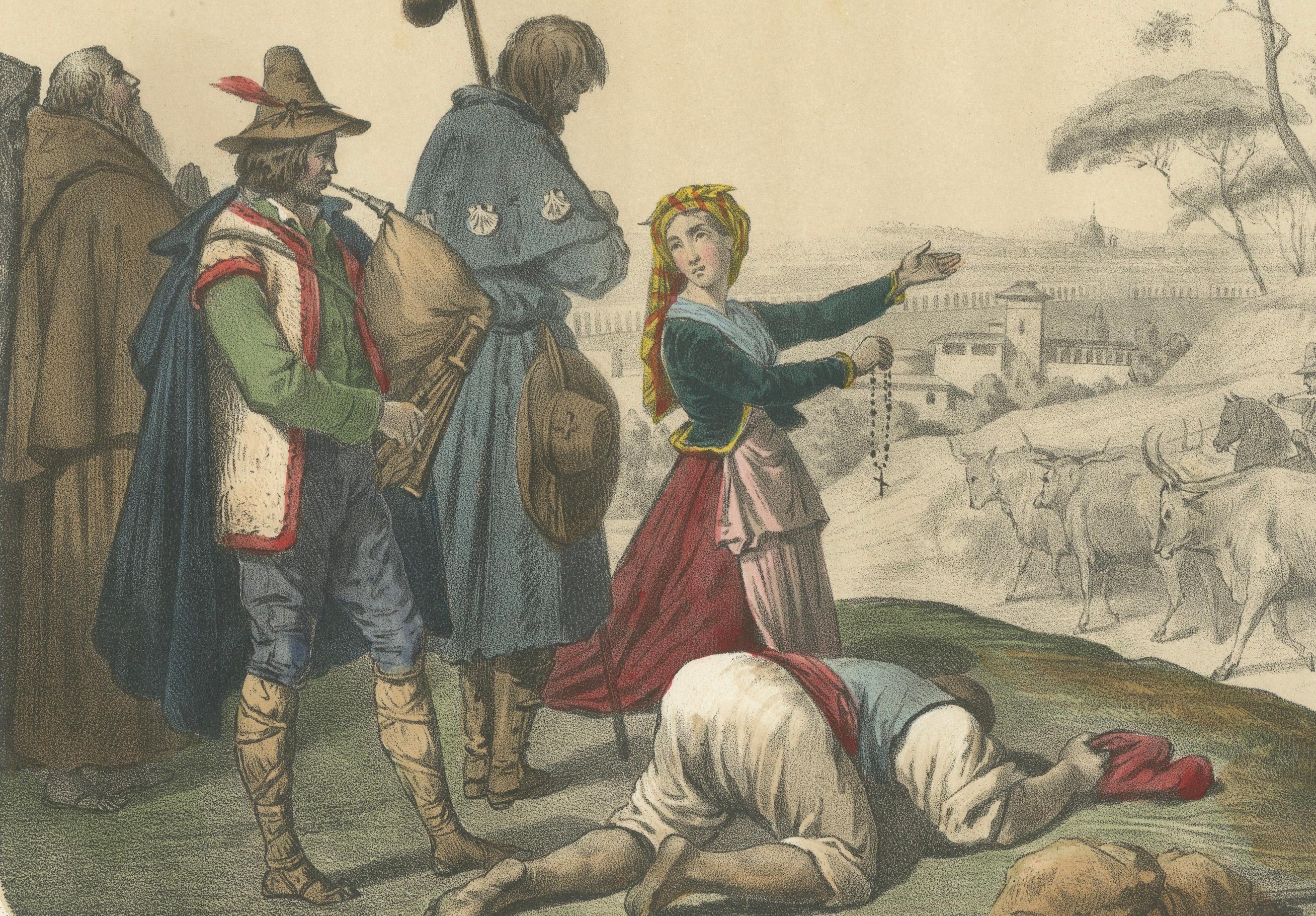Italian Regional Costumes – Peasants of Rome and Abruzzo, Femme d’Ischia, c.1845