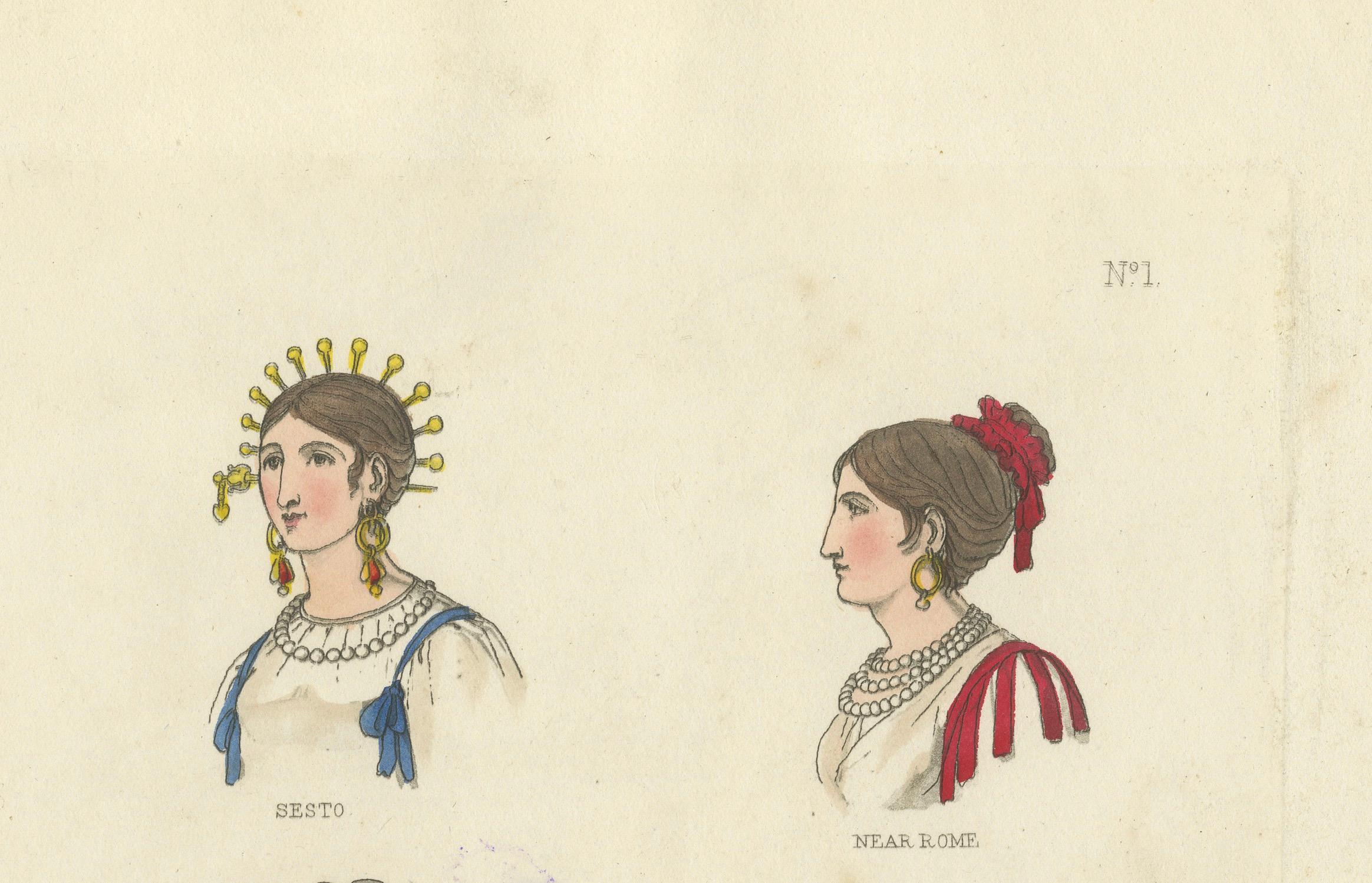 Costumes régionaux italiens : Sarzana, Sesto, Rome et Florence, 1823 Bon état - En vente à Langweer, NL