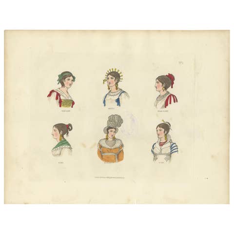 Italian Regional Costumes: Sarzana, Sesto, Rome and Florence, 1823