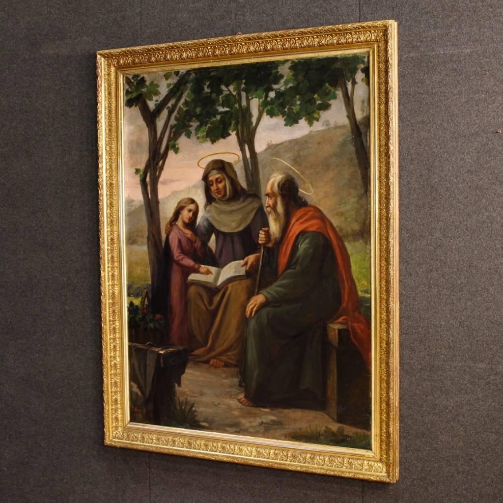 Italian Religious Painting Holy Family Oil on Canvas Signed Dated P. Arri 1898 4