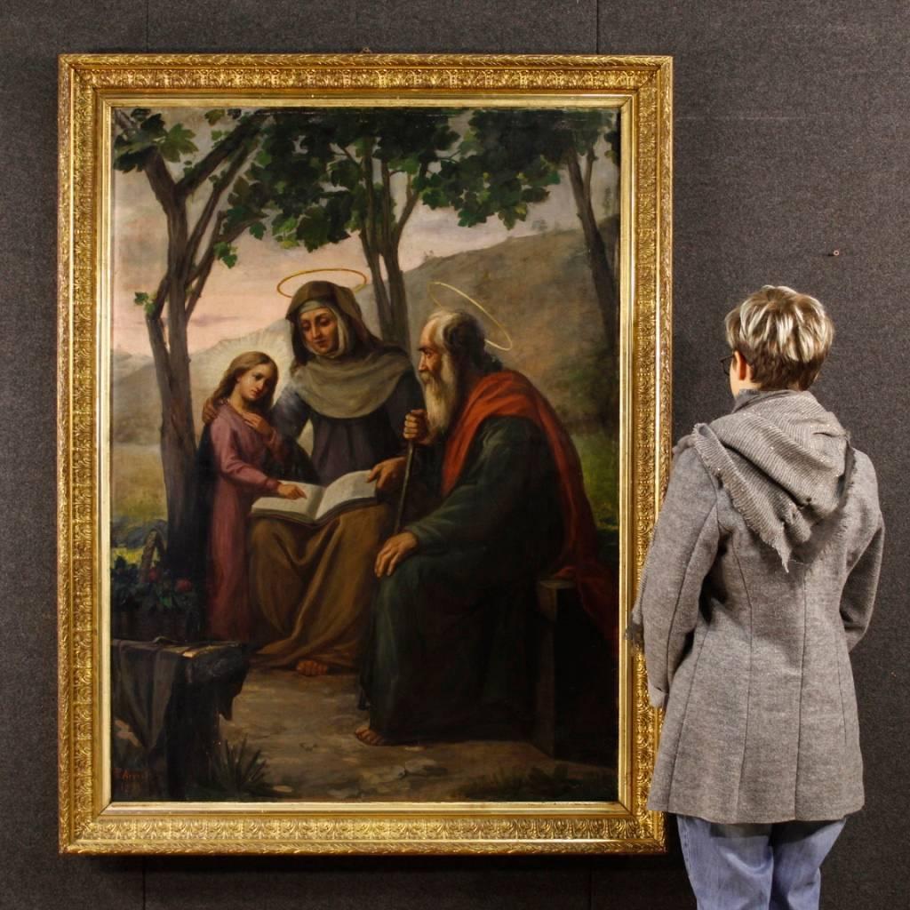 Italian Religious Painting Holy Family Oil on Canvas Signed Dated P. Arri 1898 6