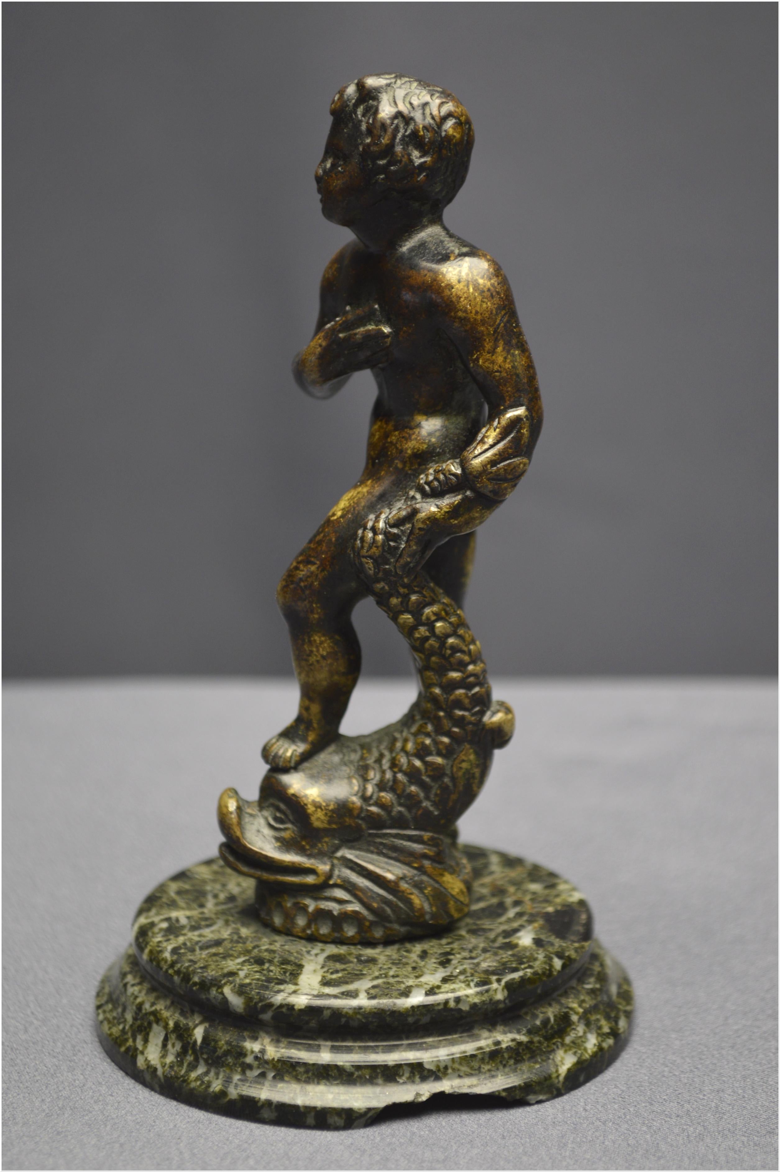 18th Century and Earlier Italian Renaissance, 16th Century, Bronze Statuette, Young Man with a Dolphin For Sale