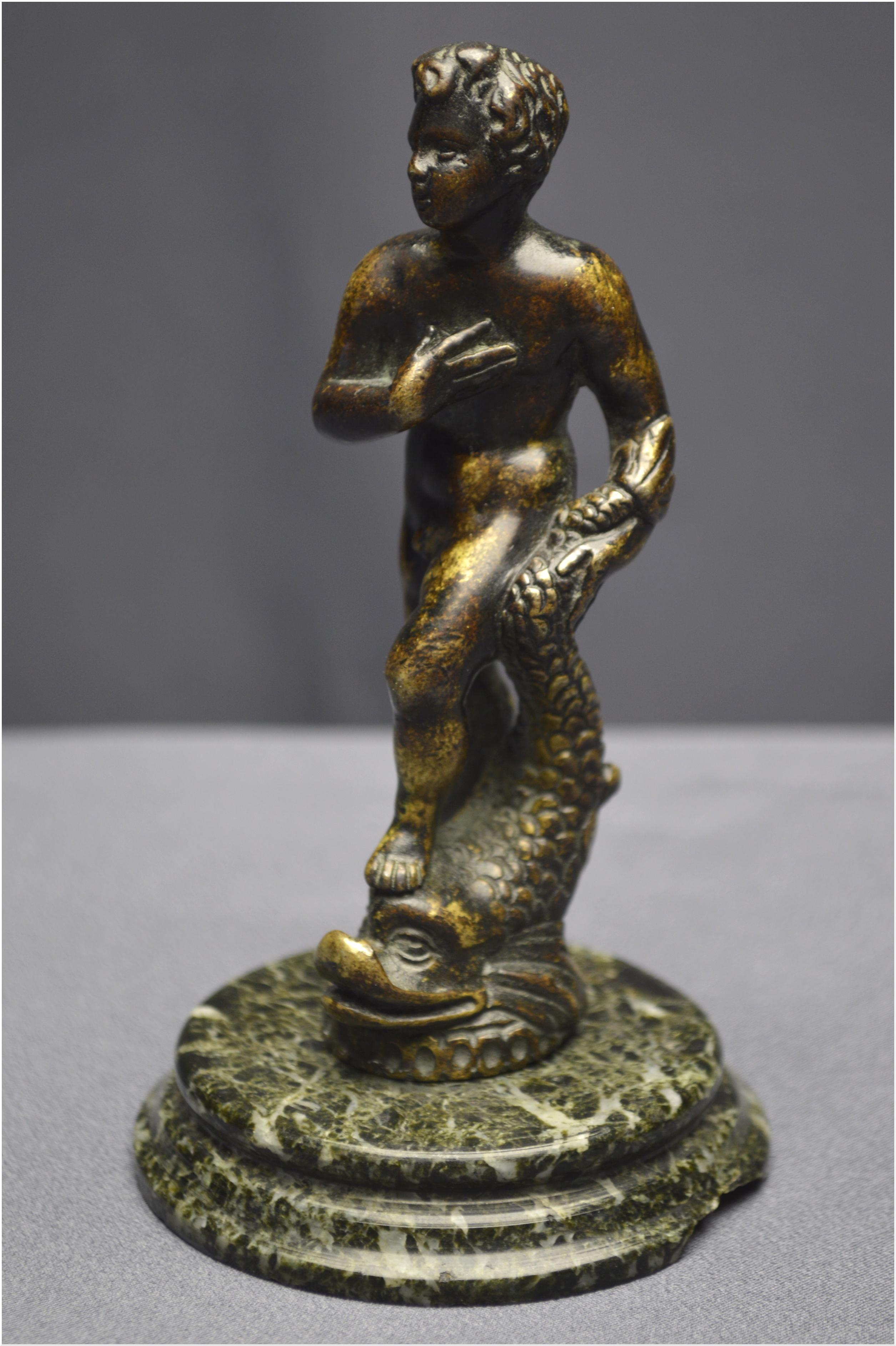 Italian Renaissance, 16th Century, Bronze Statuette, Young Man with a Dolphin For Sale 1
