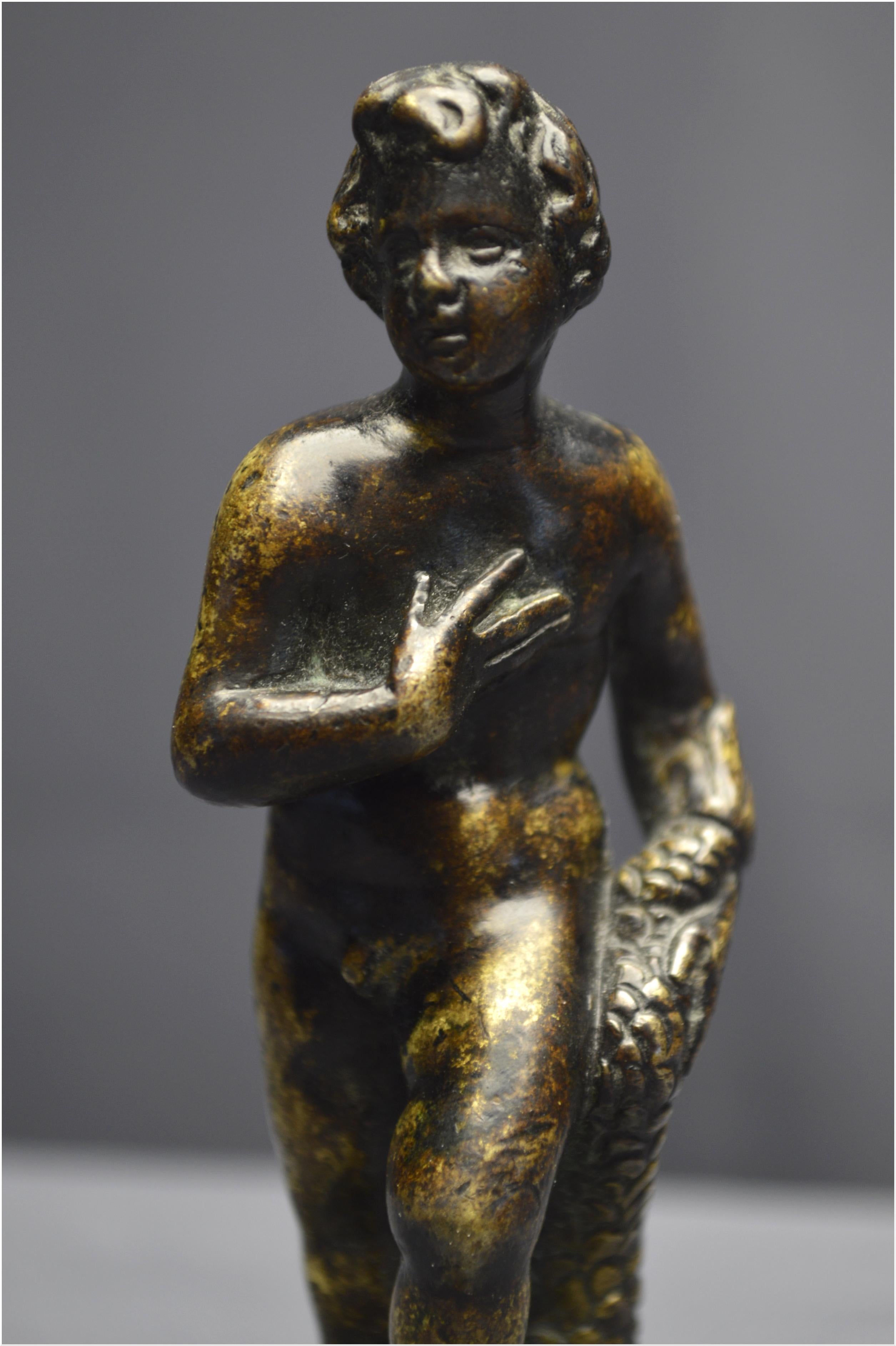 Italian Renaissance, 16th Century, Bronze Statuette, Young Man with a Dolphin For Sale 4