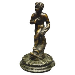 Antique Italian Renaissance, 16th Century, Bronze Statuette, Young Man with a Dolphin