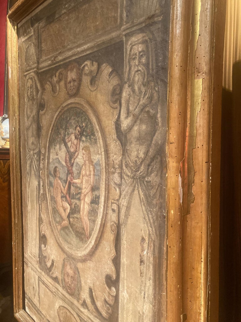 Italian Renaissance 16th Century Egg Tempera Fresco on Canvas, Adam and ...