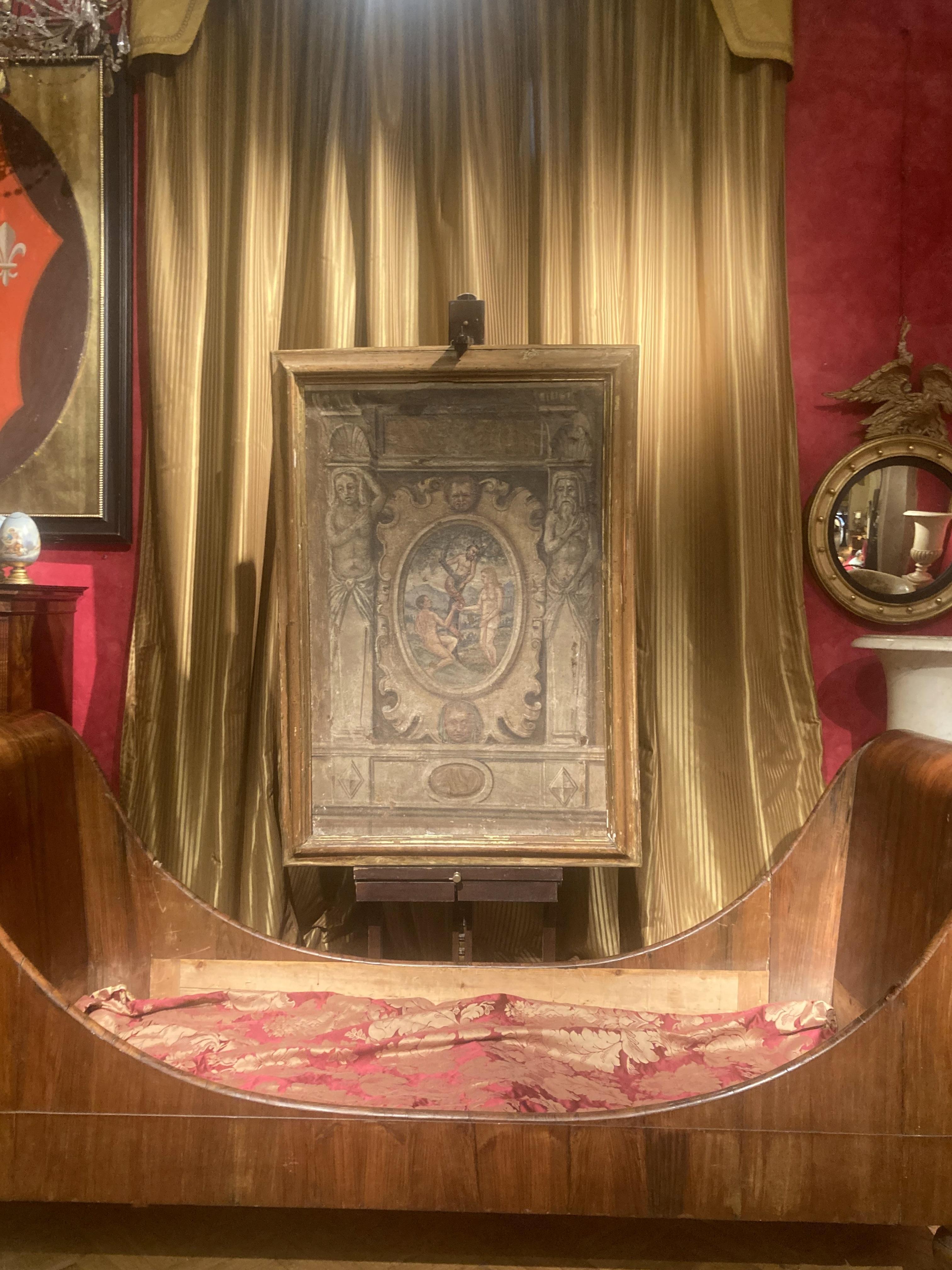 Tempera Fresco sur toile de la Renaissance italienne du 16ème siècle, Adam et Ève Bon état - En vente à Firenze, IT
