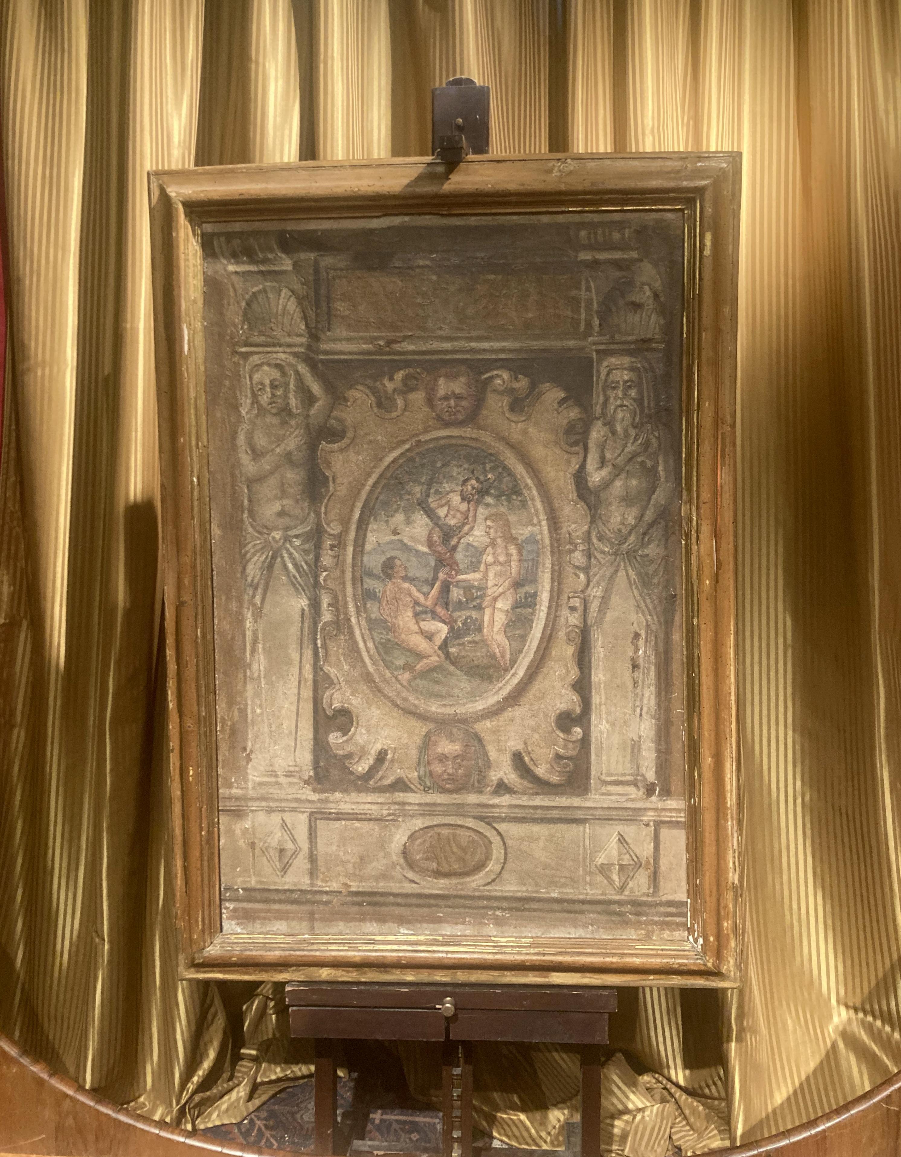 XVIIIe siècle et antérieur Tempera Fresco sur toile de la Renaissance italienne du 16ème siècle, Adam et Ève en vente