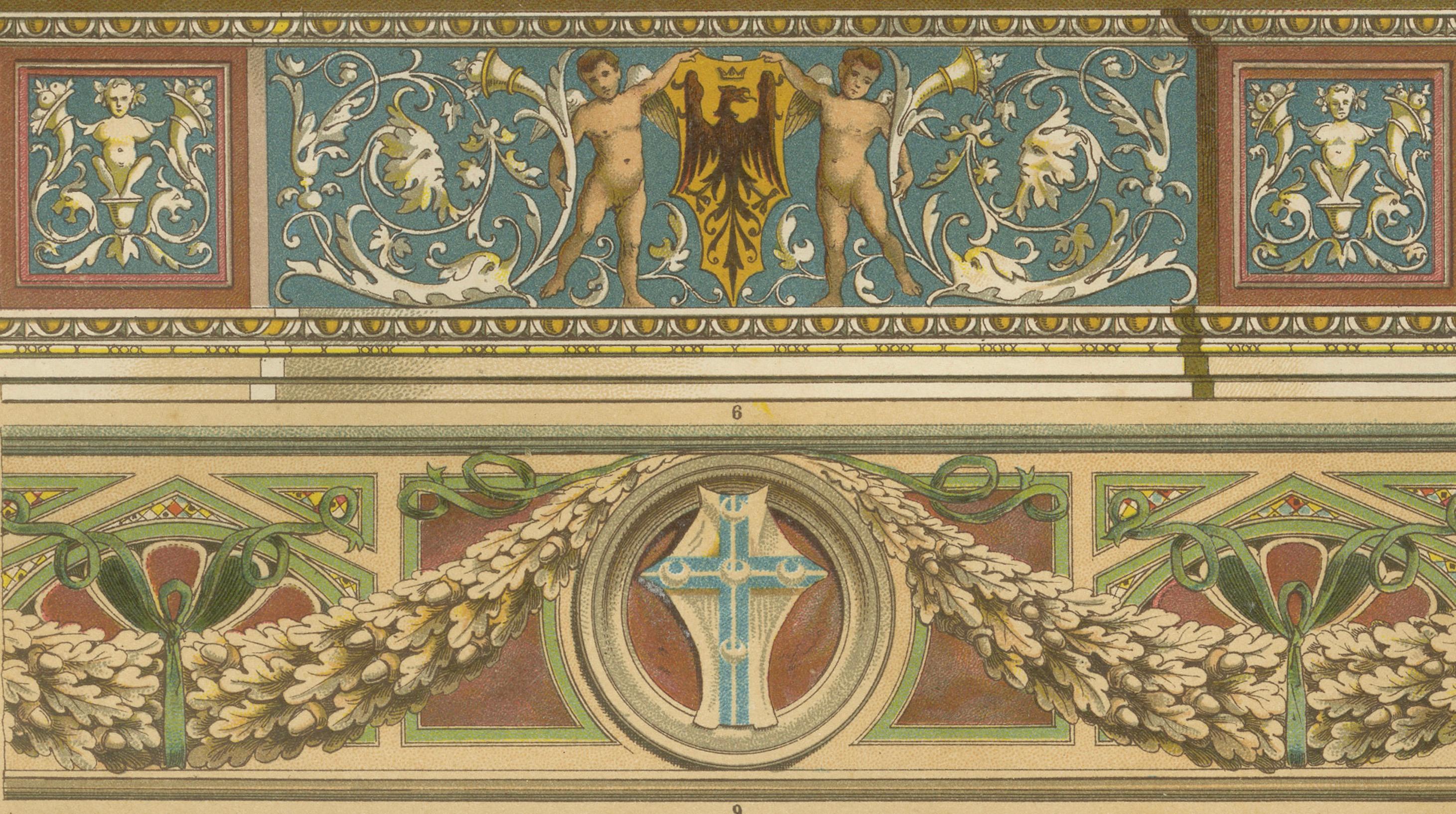 Stampa di fregio architettonico rinascimentale italiano con motto Virtus, XIX secolo in vendita 3