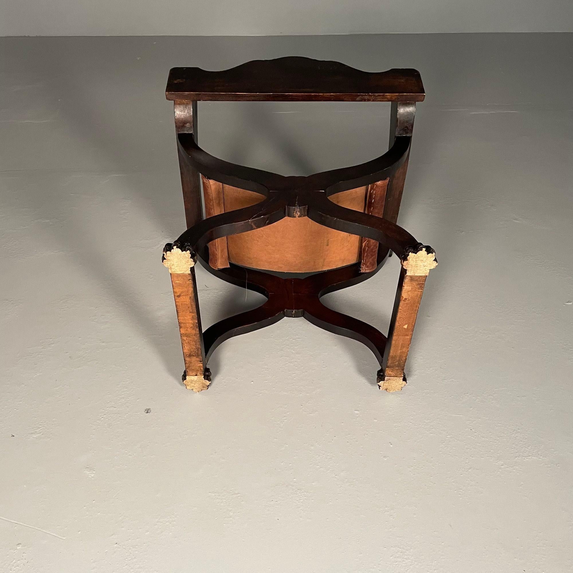 Chaise de bureau / à accoudoirs Renaissance italienne, sculptée, assise en cuir, 19e siècle en vente 12
