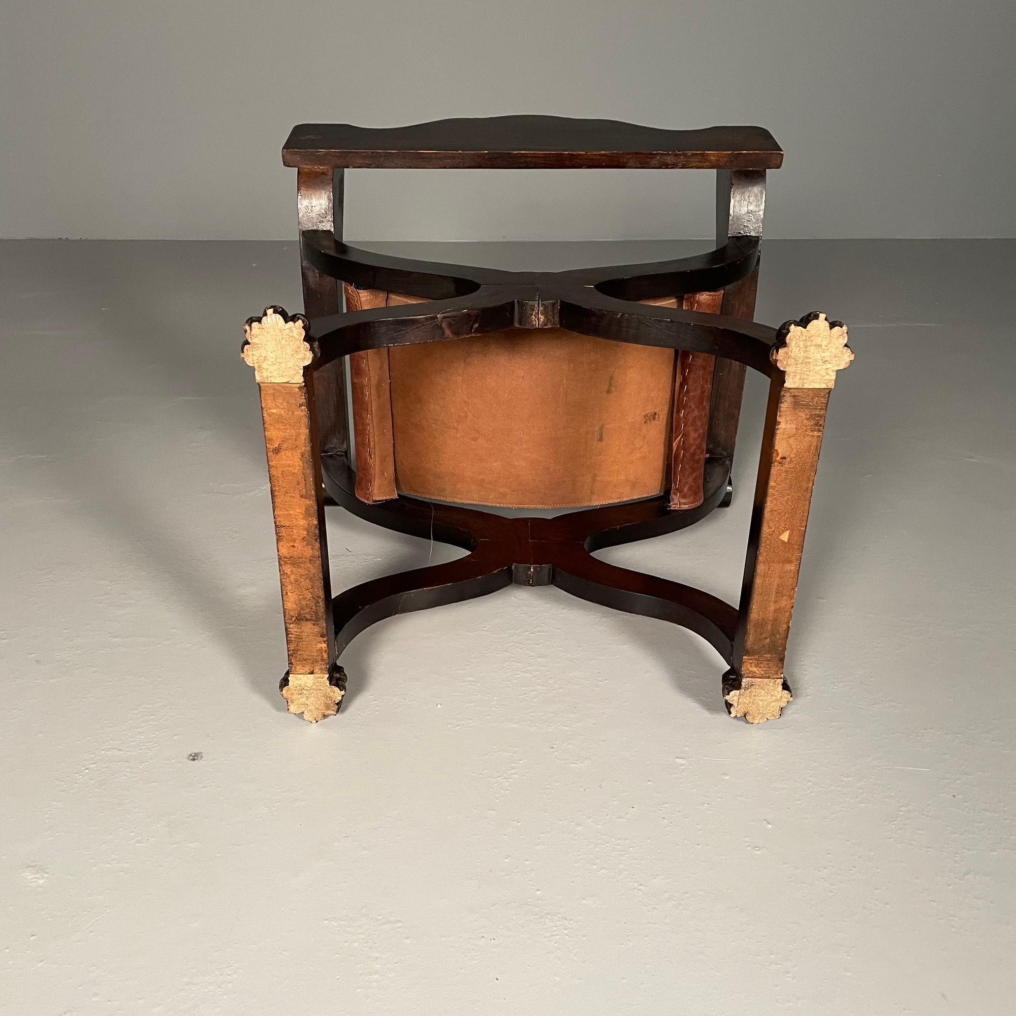 Chaise de bureau / à accoudoirs Renaissance italienne, sculptée, assise en cuir, 19e siècle en vente 13