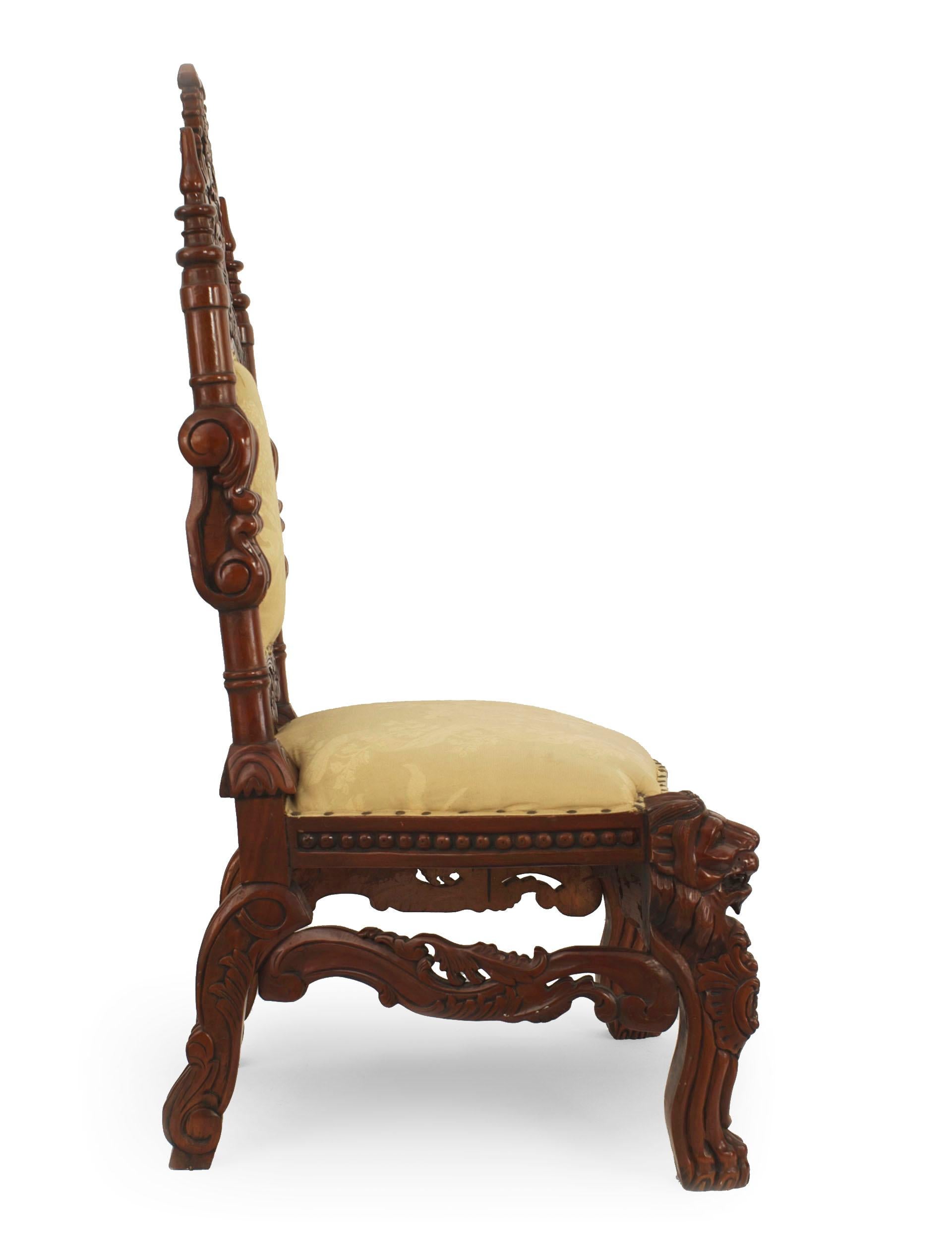 Italian Renaissance Beige Damask Side Chair In Good Condition For Sale In Queens, NY