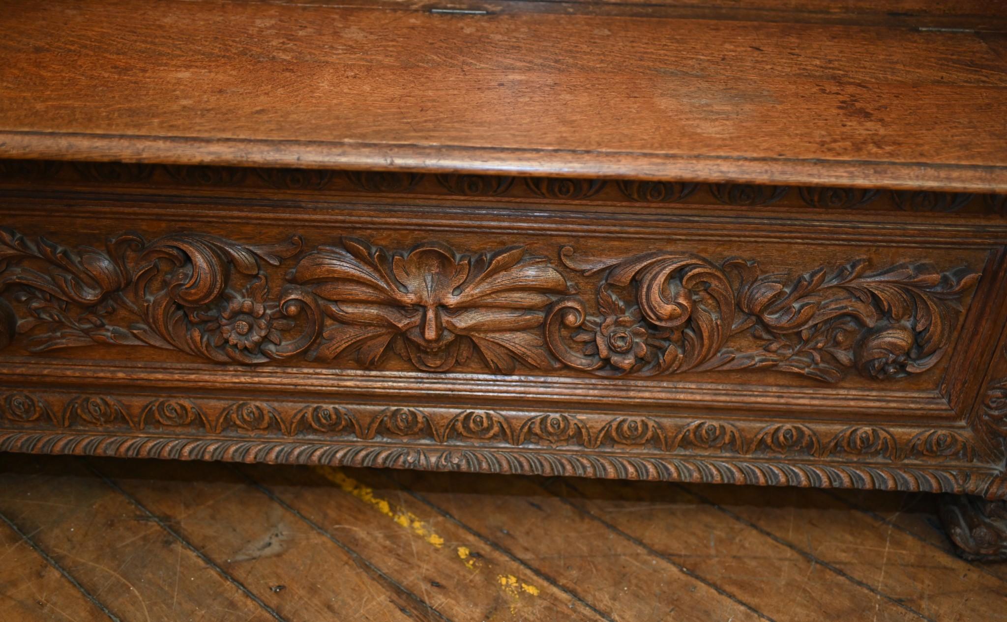Italian Renaissance Carved Bench Oak Settle 1880 6