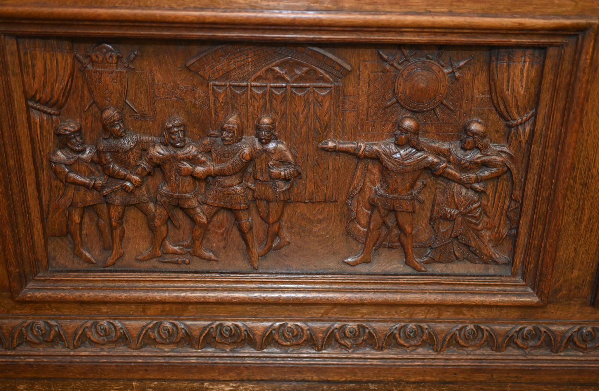 Italian Renaissance Carved Bench Oak Settle 1880 7