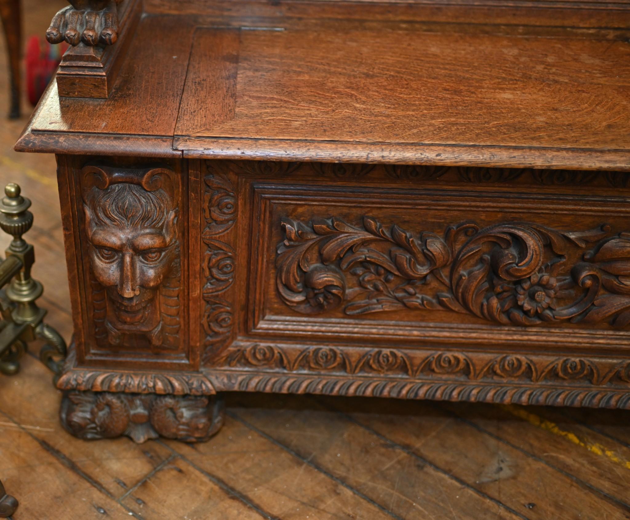 Italian Renaissance Carved Bench Oak Settle 1880 8